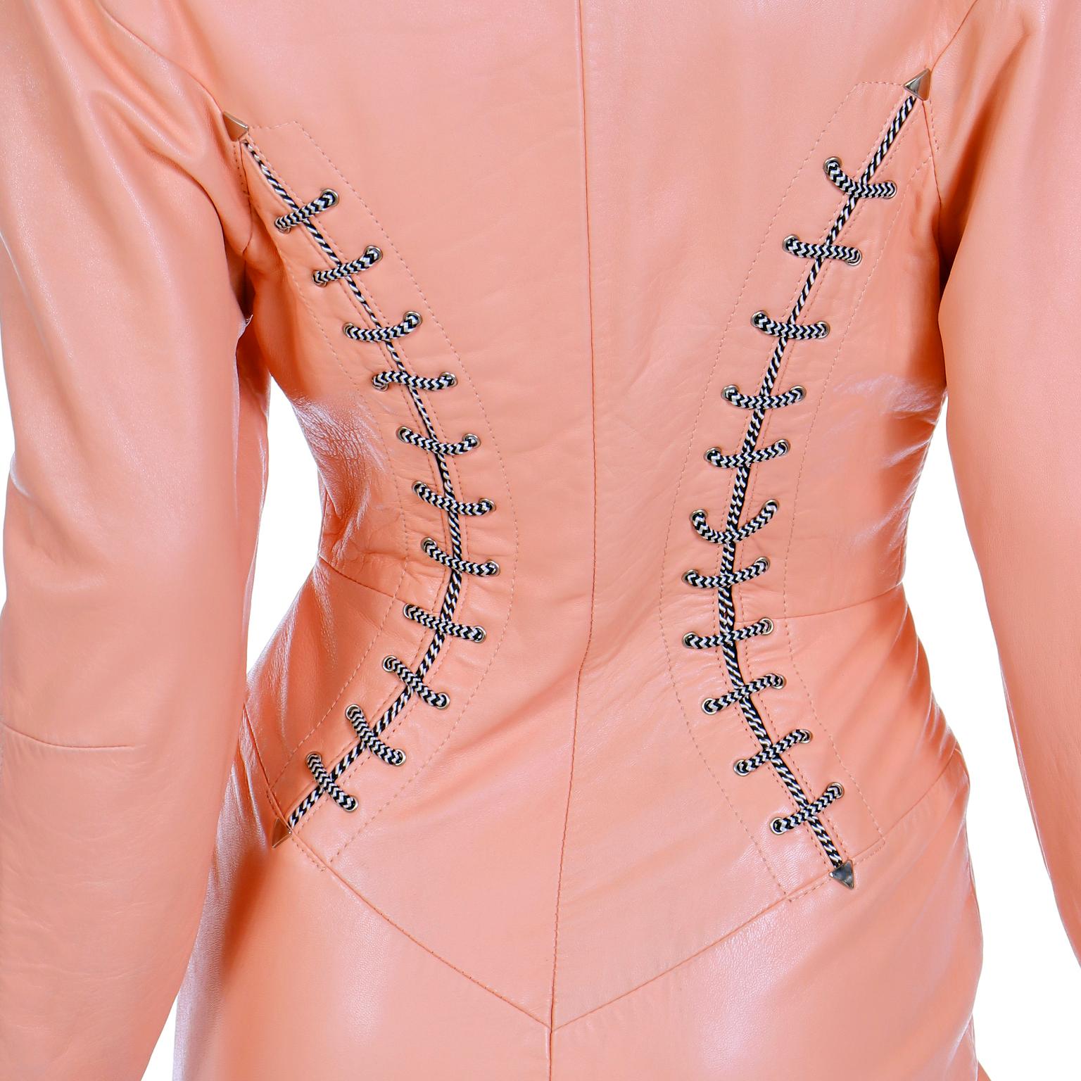 1988 Michael Hoban North Beach Leather Orange Corset Tie Dress Documented 4