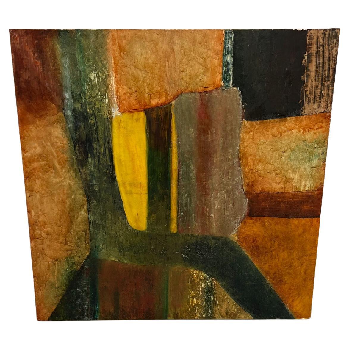 Peinture originale cubiste d'art abstrait, huile sur toile, C. Martin Tschaen, 1988
