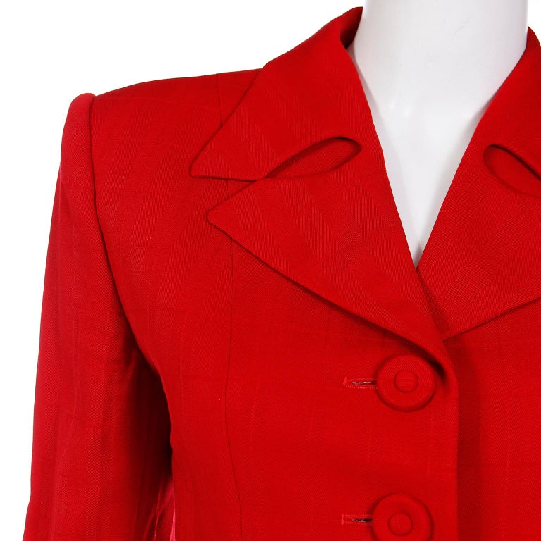 1988 Norma Kamali Windowpane Plaid Red Wool Suit w/ Lapel Cutouts at ...