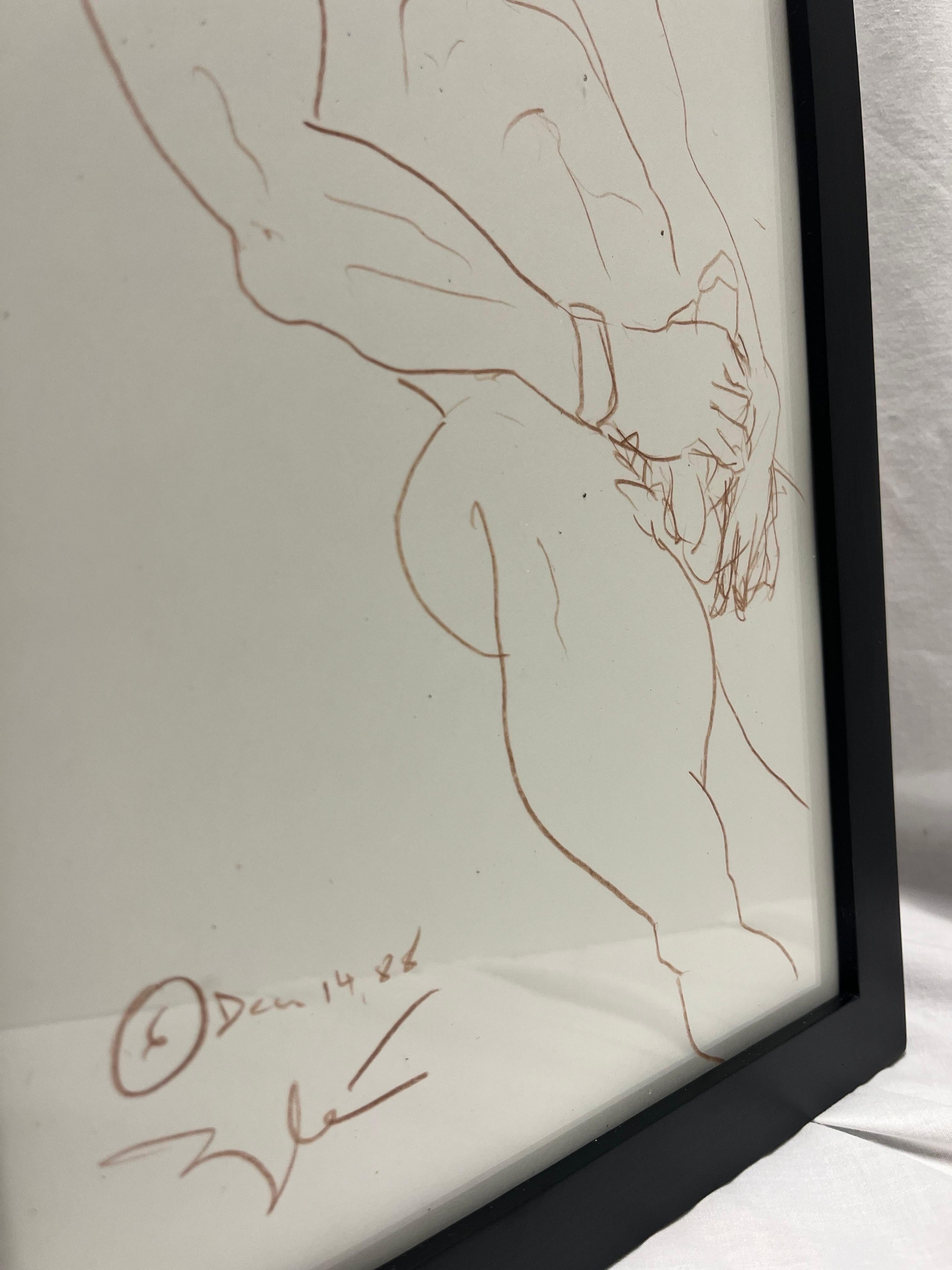 Post-Modern 1988 Nude Male Artist Studio Sketch from New York City Estate Contemporary Frame For Sale
