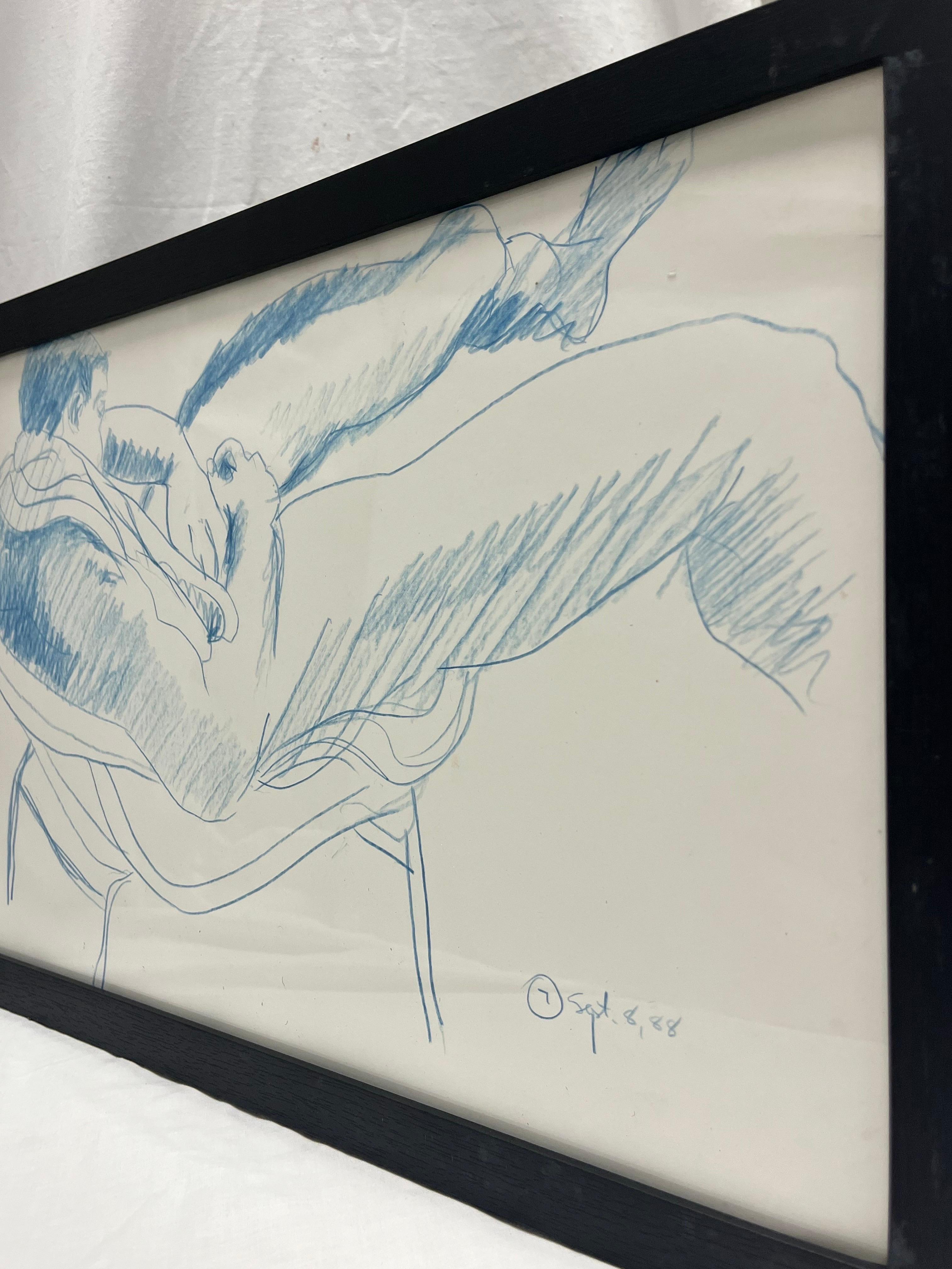 Post-Modern 1988 Nude Male Artist Studio Sketch from New York City Estate Contemporary Frame For Sale