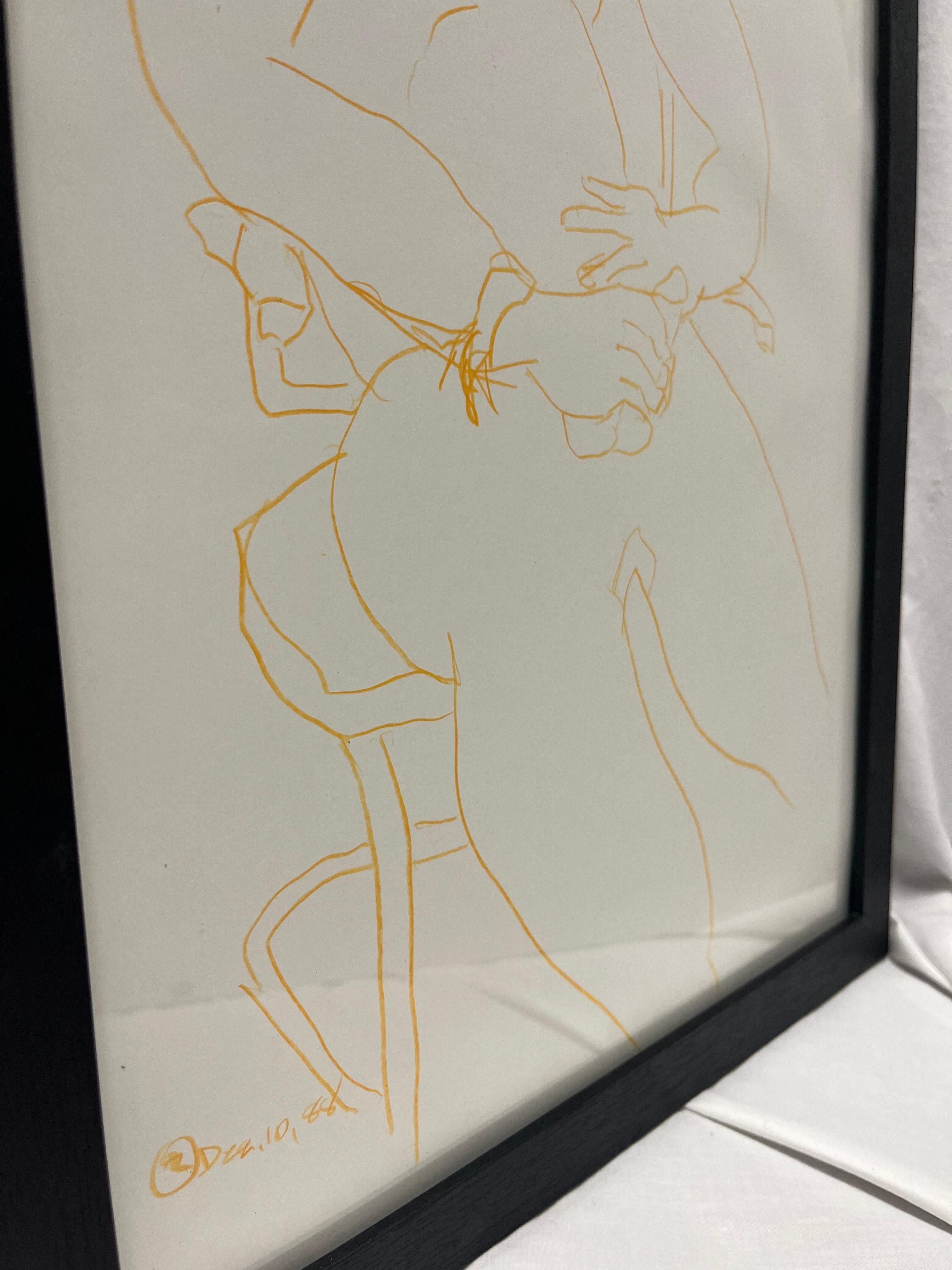 Post-Modern 1988 Nude Male Artist Studio Sketch from New York City Estate Contemporary Frame For Sale