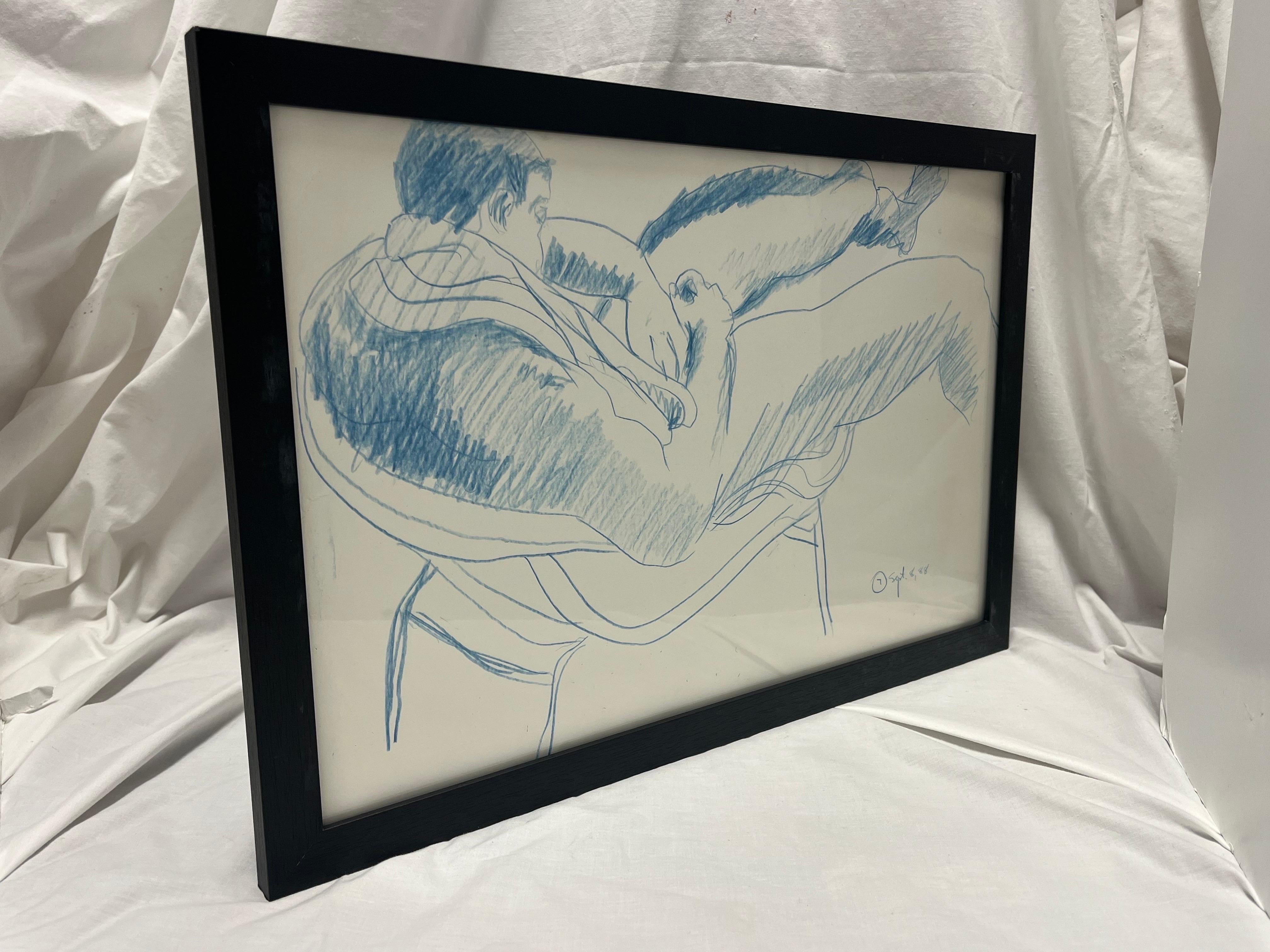 American 1988 Nude Male Artist Studio Sketch from New York City Estate Contemporary Frame For Sale