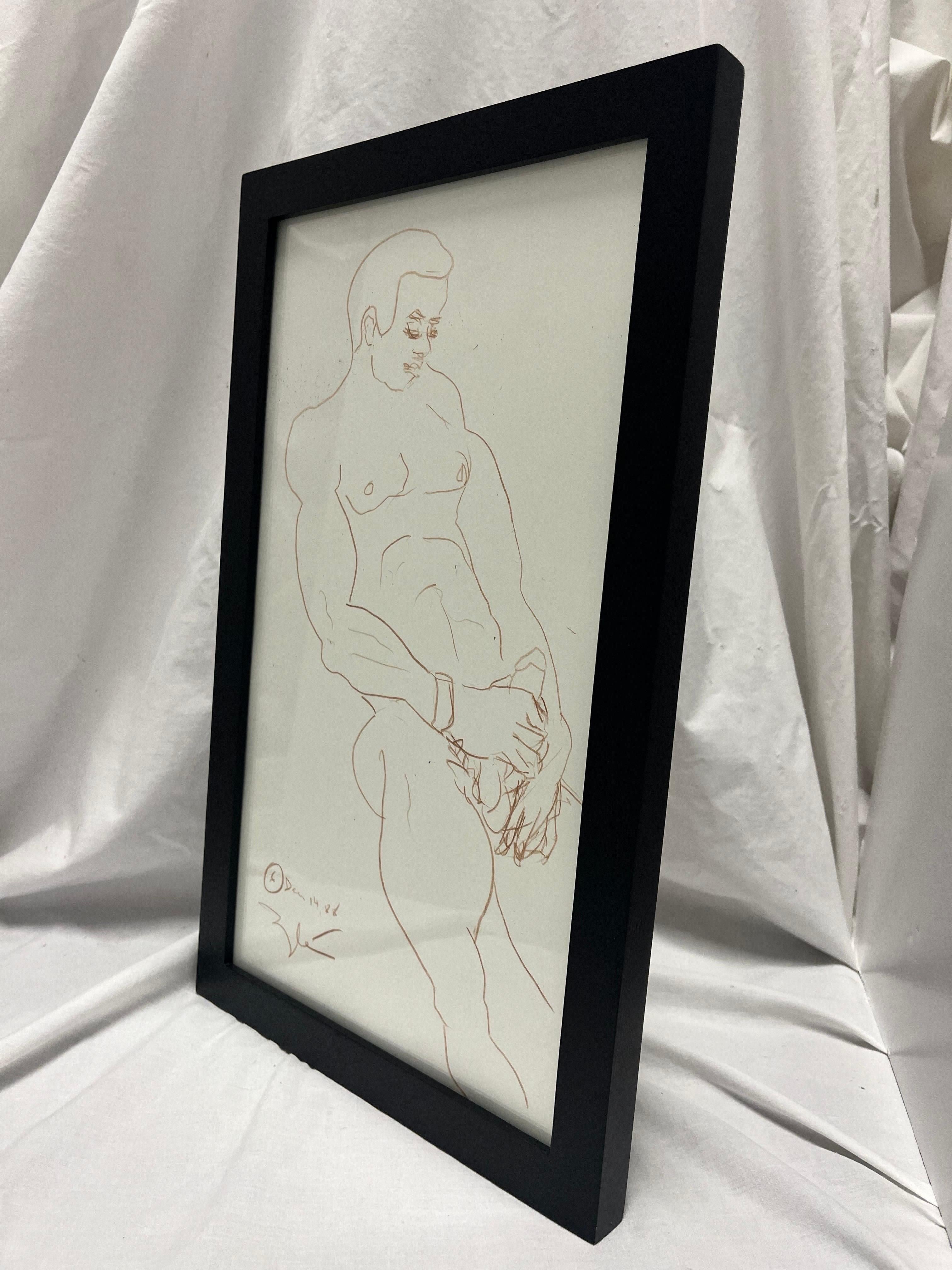 American 1988 Nude Male Artist Studio Sketch from New York City Estate Contemporary Frame For Sale