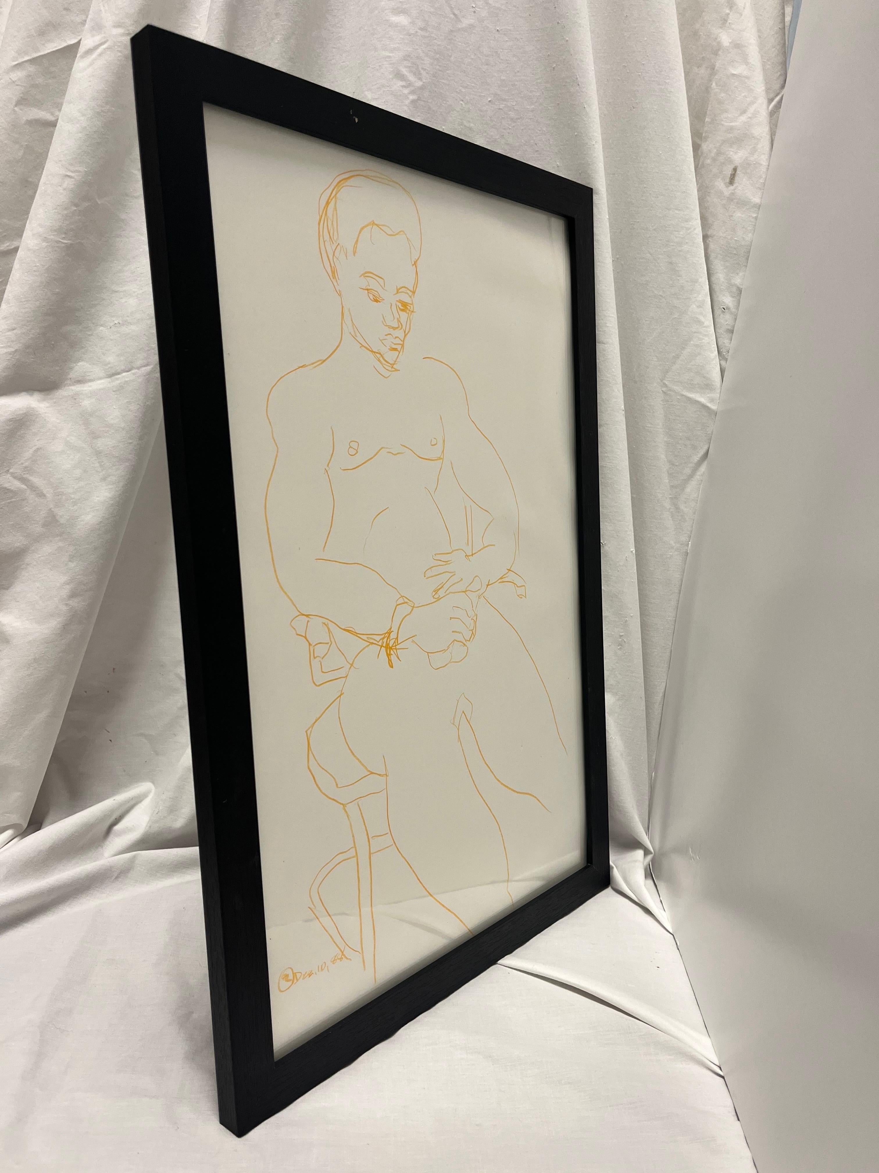 American 1988 Nude Male Artist Studio Sketch from New York City Estate Contemporary Frame For Sale