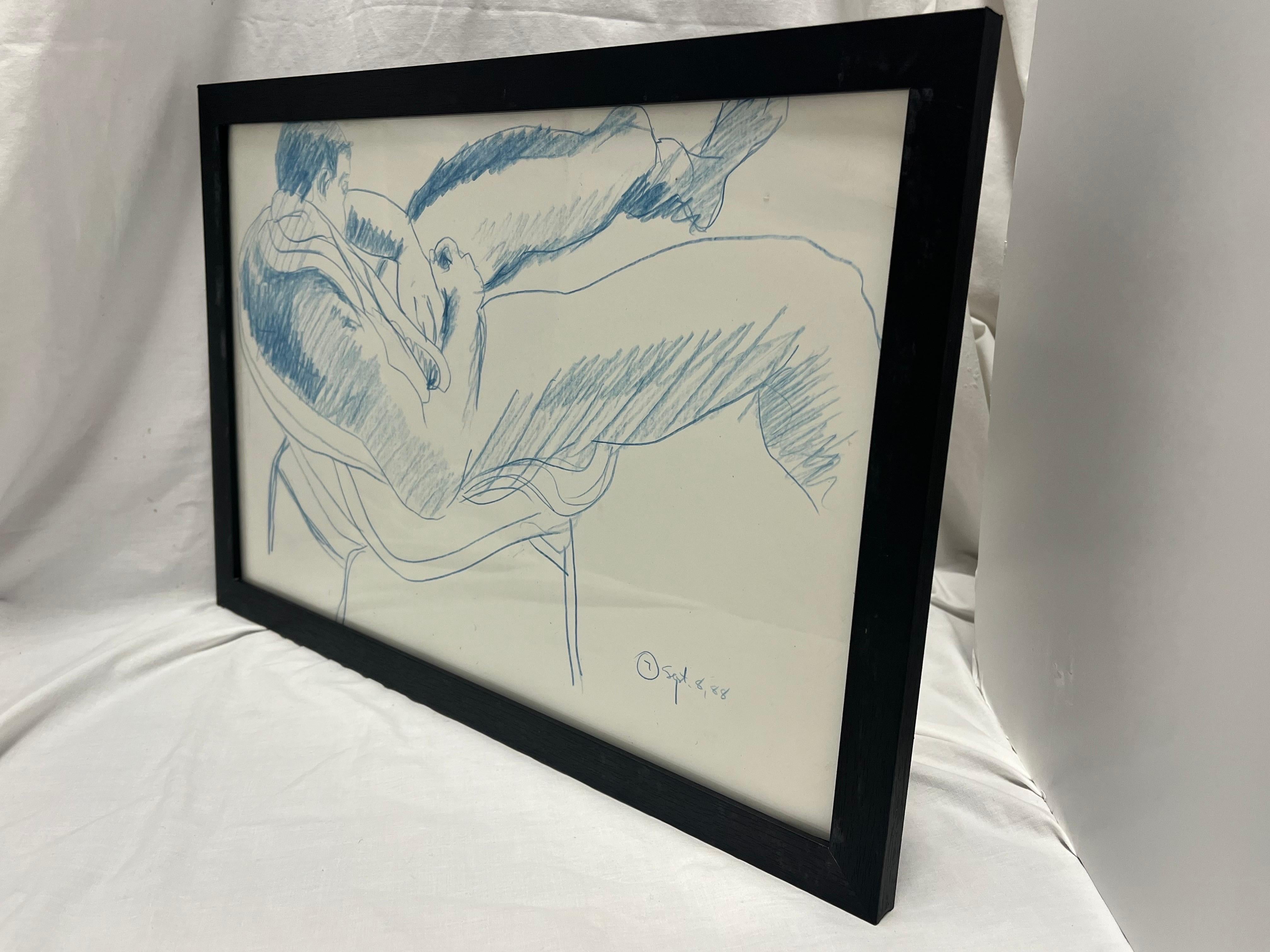 1988 Nude Male Artist Studio Sketch from New York City Estate Contemporary Frame In Good Condition For Sale In Atlanta, GA