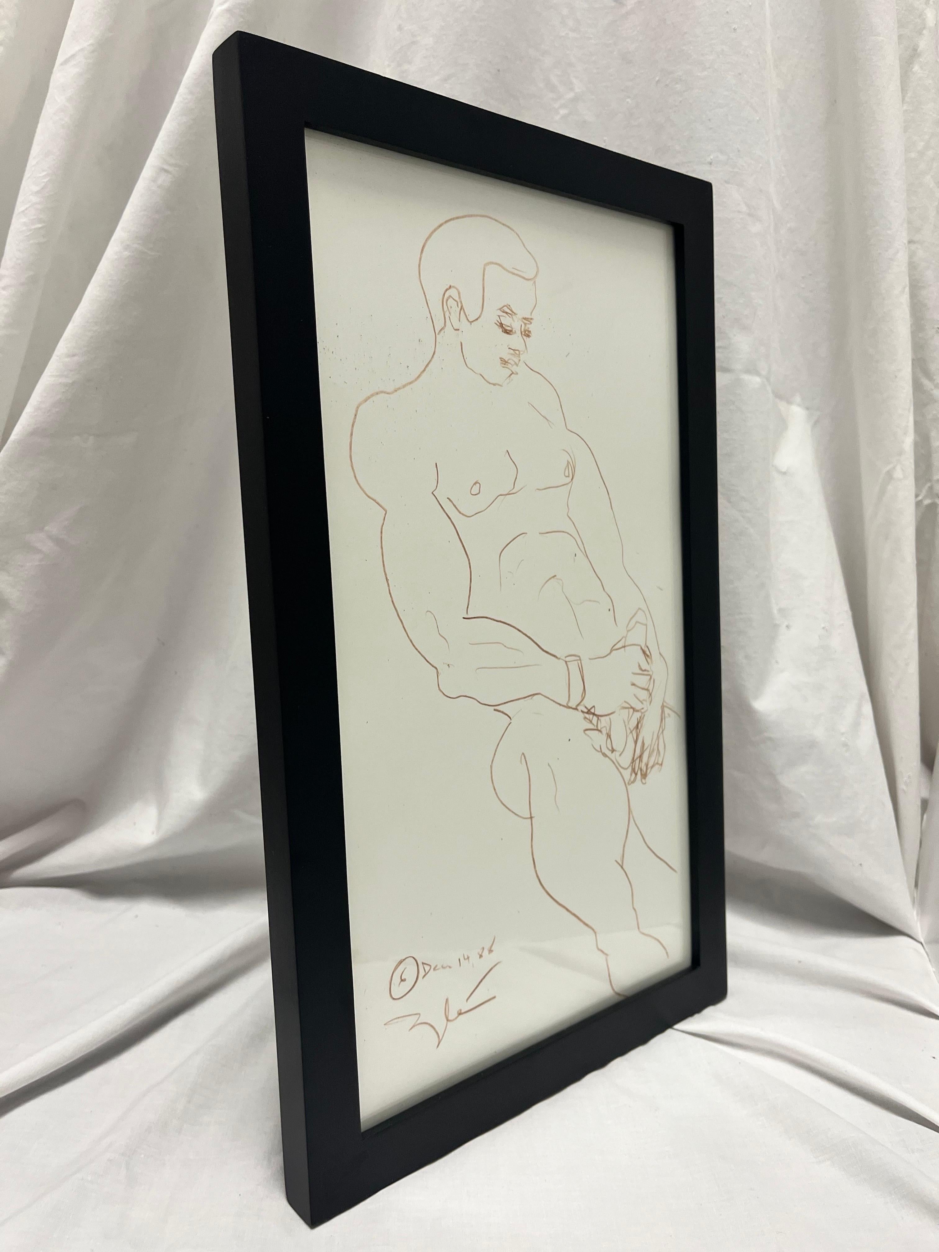 1988 Nude Male Artist Studio Sketch from New York City Estate Contemporary Frame In Good Condition For Sale In Atlanta, GA