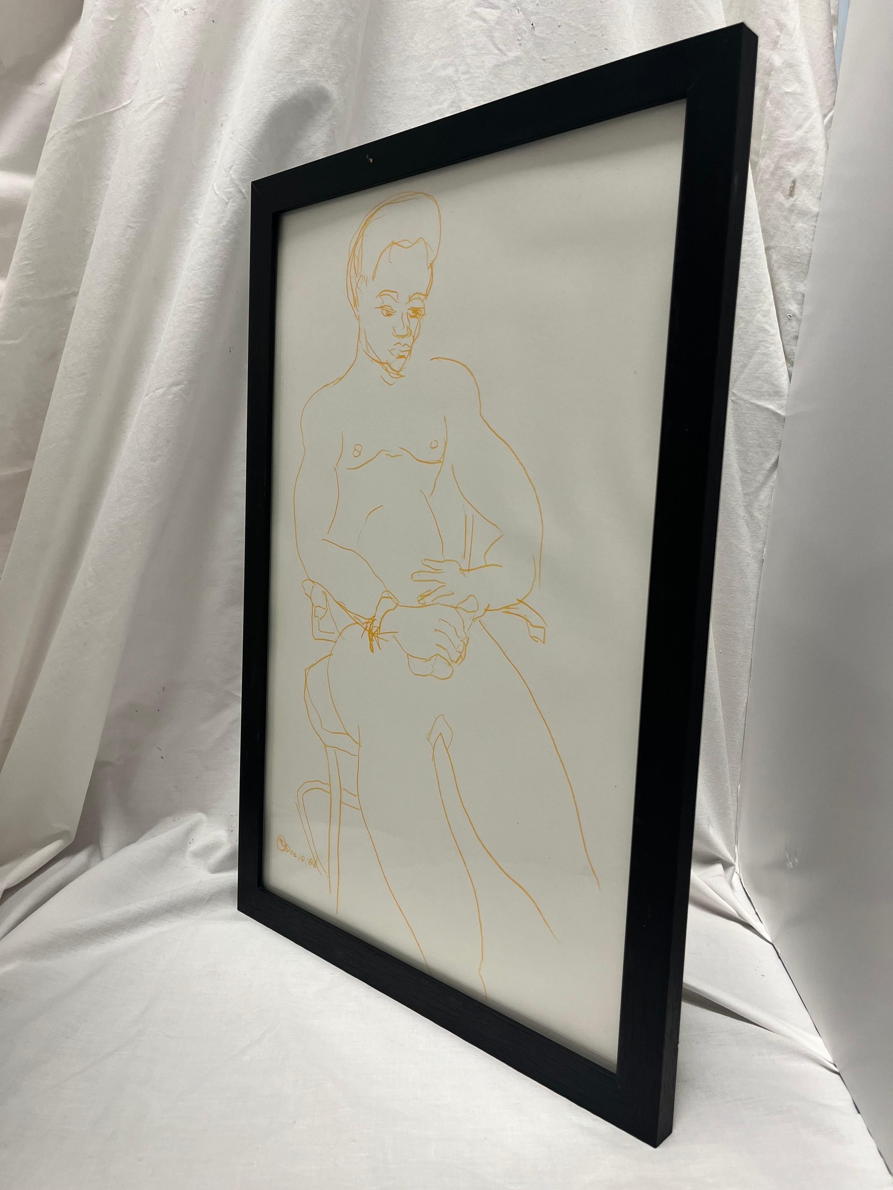 1988 Nude Male Artist Studio Sketch from New York City Estate Contemporary Frame In Good Condition For Sale In Atlanta, GA