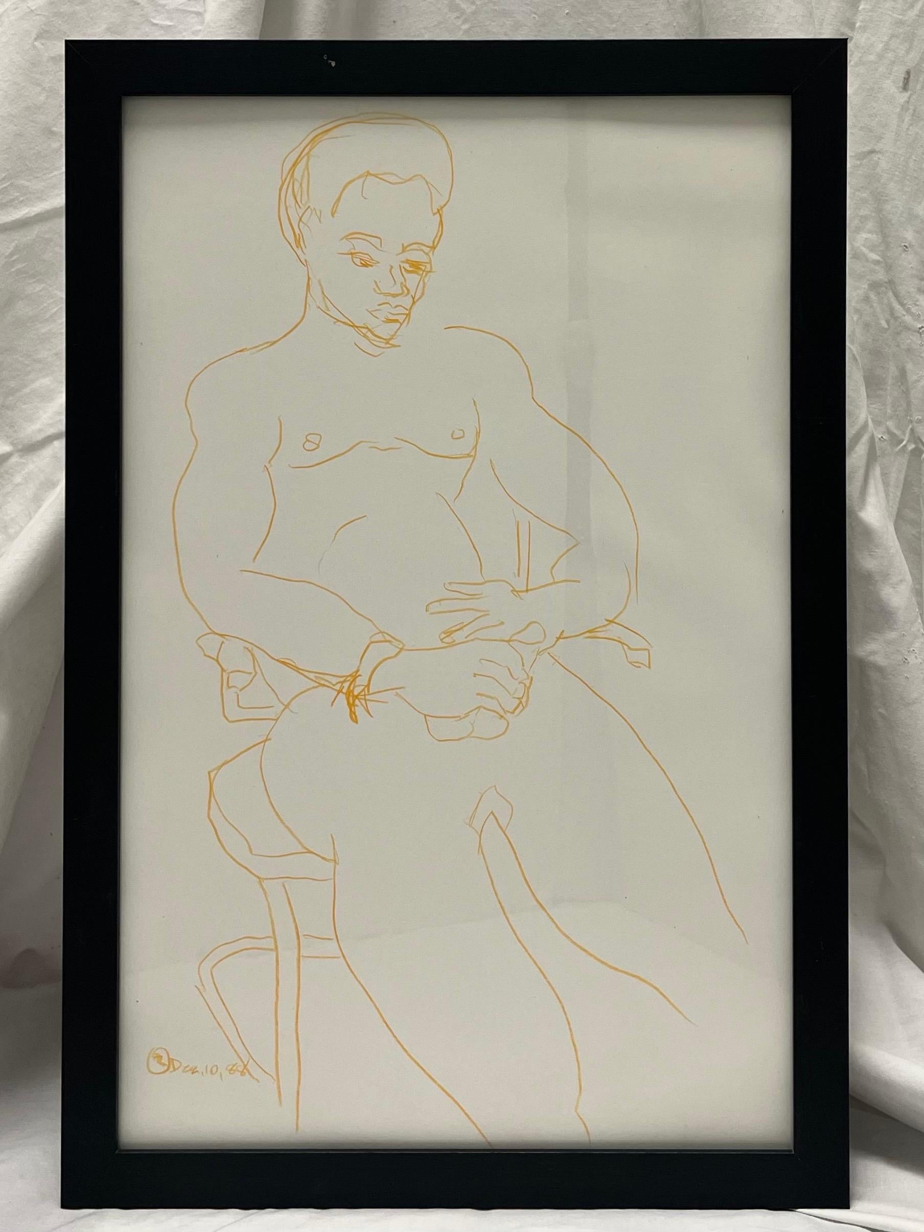 20th Century 1988 Nude Male Artist Studio Sketch from New York City Estate Contemporary Frame For Sale