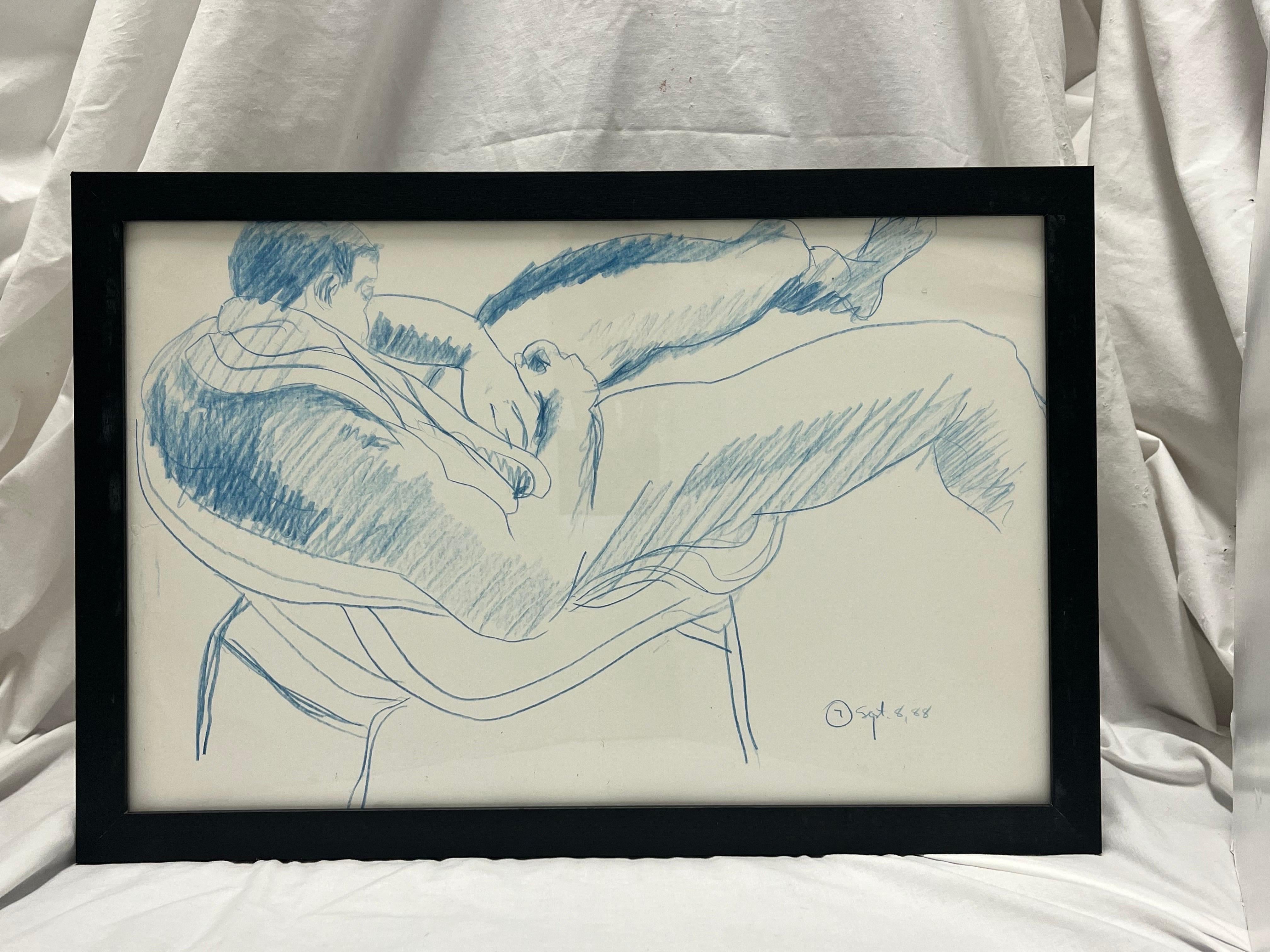 20th Century 1988 Nude Male Artist Studio Sketch from New York City Estate Contemporary Frame For Sale