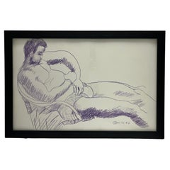 1988 Nude Male Artist Studio Sketch from New York City Estate Contemporary Frame