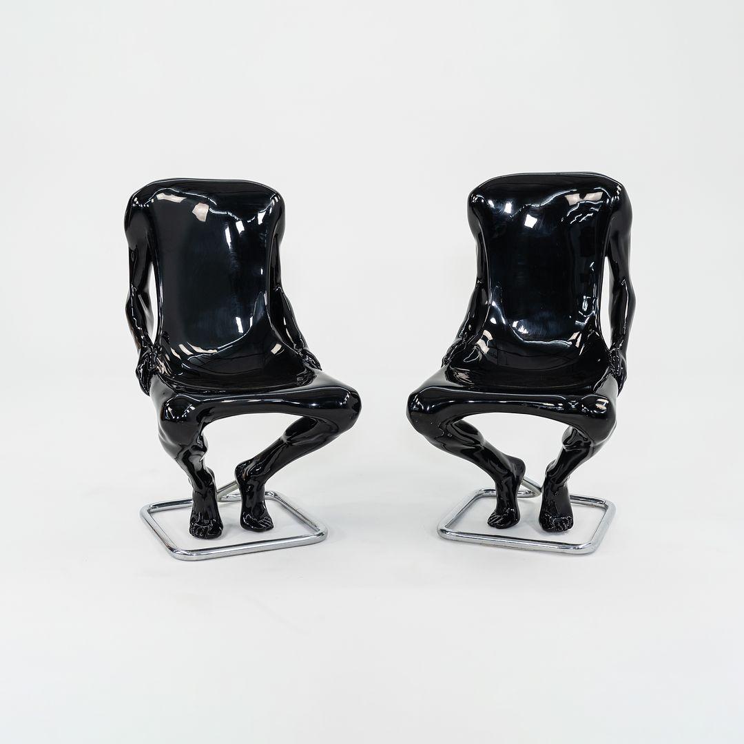 French 1988 Pair of Ruth Francken Homme Chairs Black for Gallerie X Black & Stainless For Sale