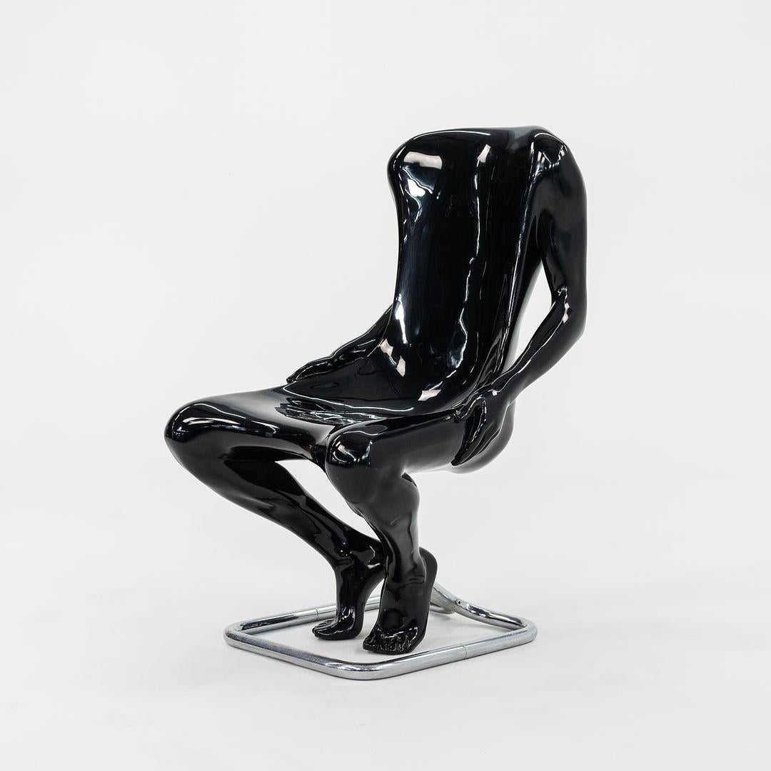 1988 Pair of Ruth Francken Homme Chairs Black for Gallerie X Black & Stainless For Sale 2