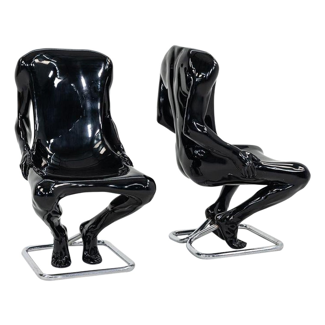 1988 Coppia di sedie Homme di Ruth Francken in nero per Gallerie X in nero e acciaio. in vendita