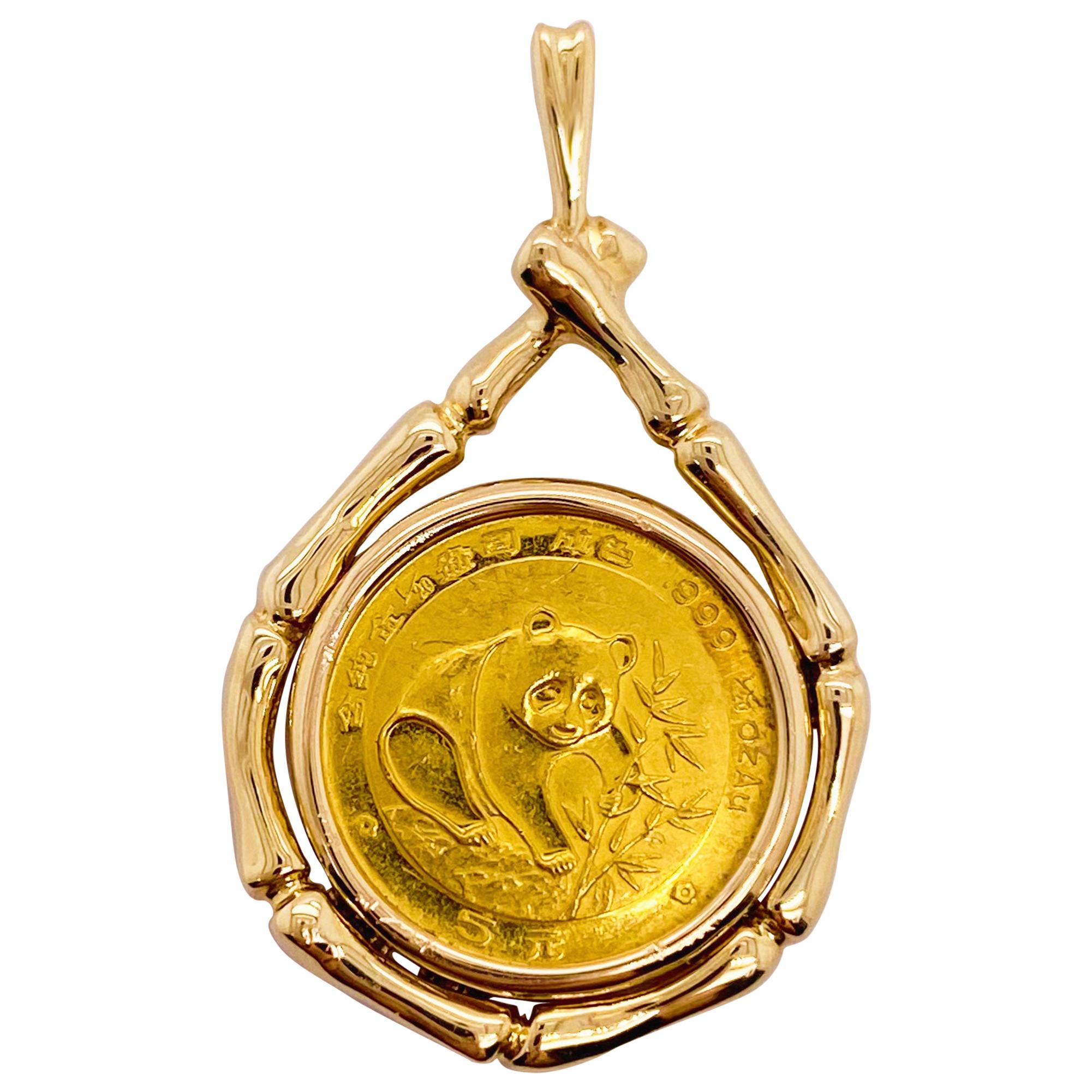 1988 Panda Coin Gold Pendant 24 Karat Gold Panda Coin, 1/20th oz Gold Panda Coin