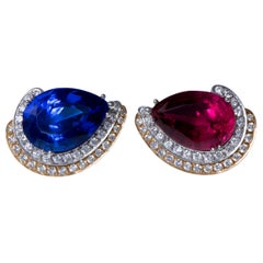 1988 Paul Binder, Rubellite, Tanzanite, Diamond and Gold Earclips