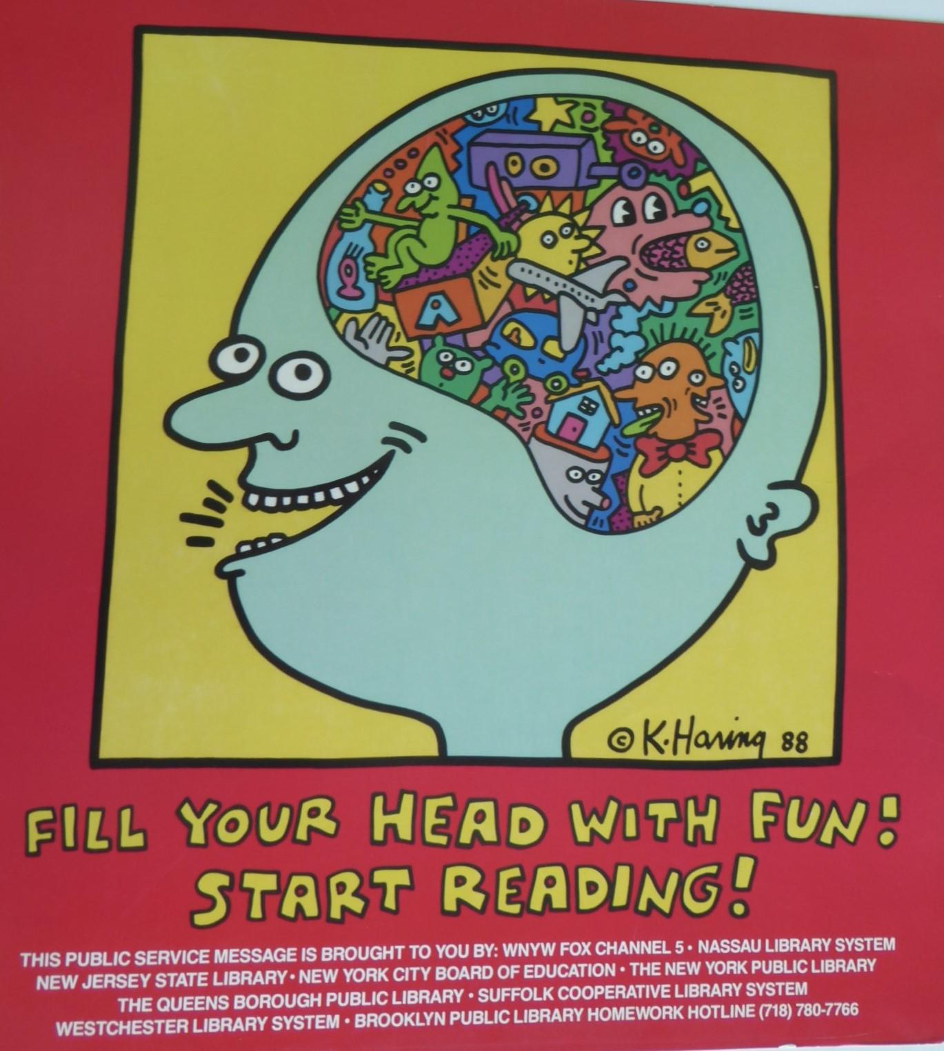 1988 Pop Art Poster Keith Haring “Fill Your Head with Fun! Start Reading!” 1