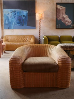 1988 Preview Furniture Pencil Reed Rattan Oversized Designer Lounge Chair
