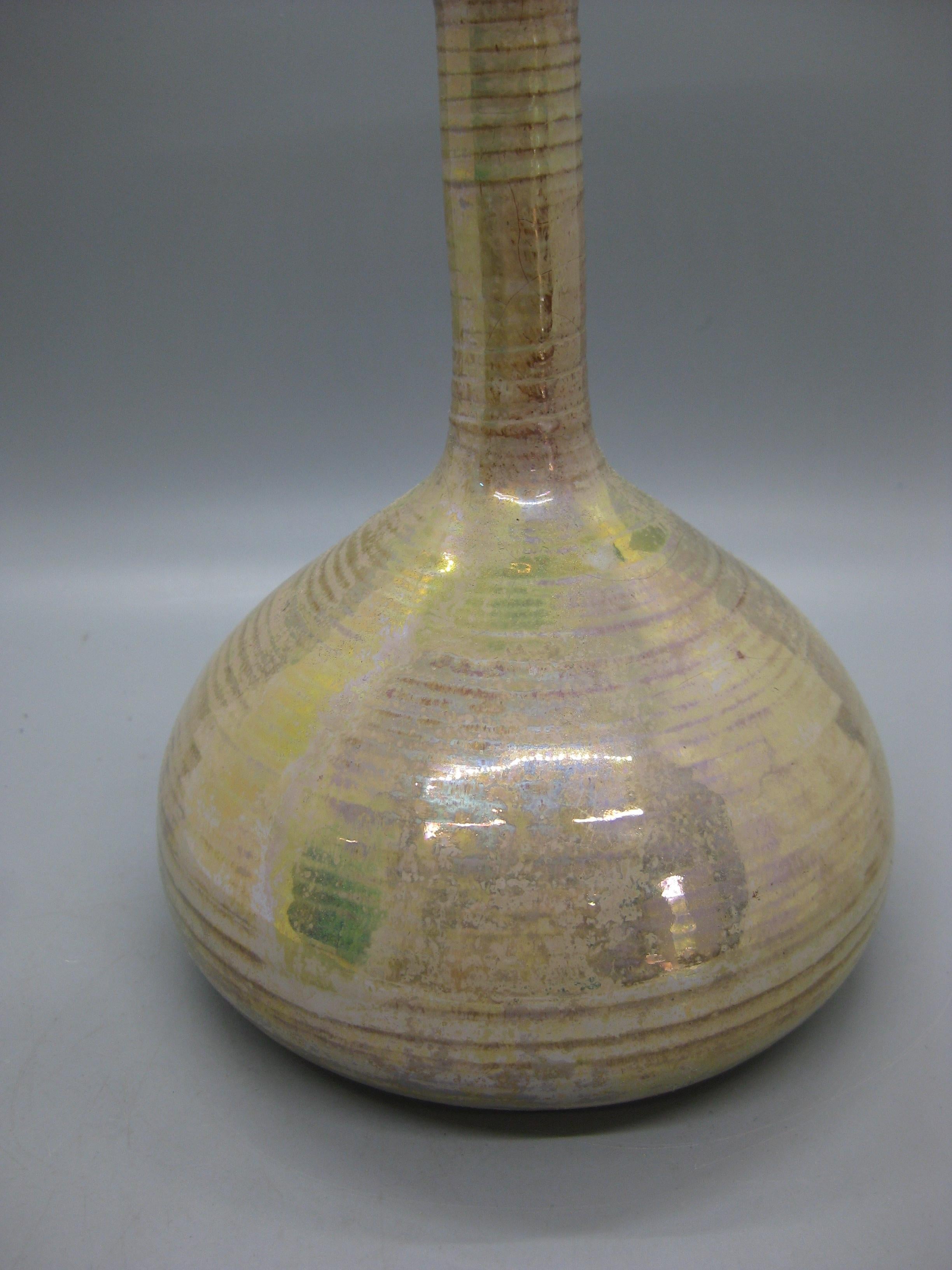 American 1988 Randall Bruce Luster Studio Art Pottery Ceramic Weed Vase California Design For Sale