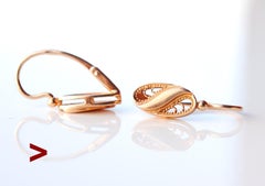 1988 Retro Soviet Union Russian dangle Earrings solid 14K Rose Gold / 3gr