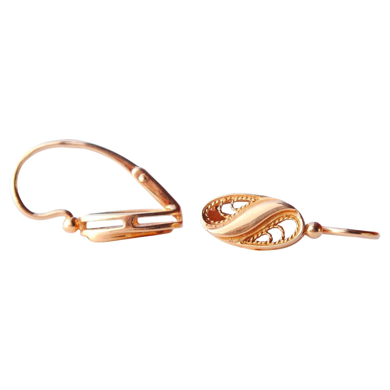 1988 Retro Soviet Union dangle Earrings solid 14K Rose Gold / 3gr For Sale