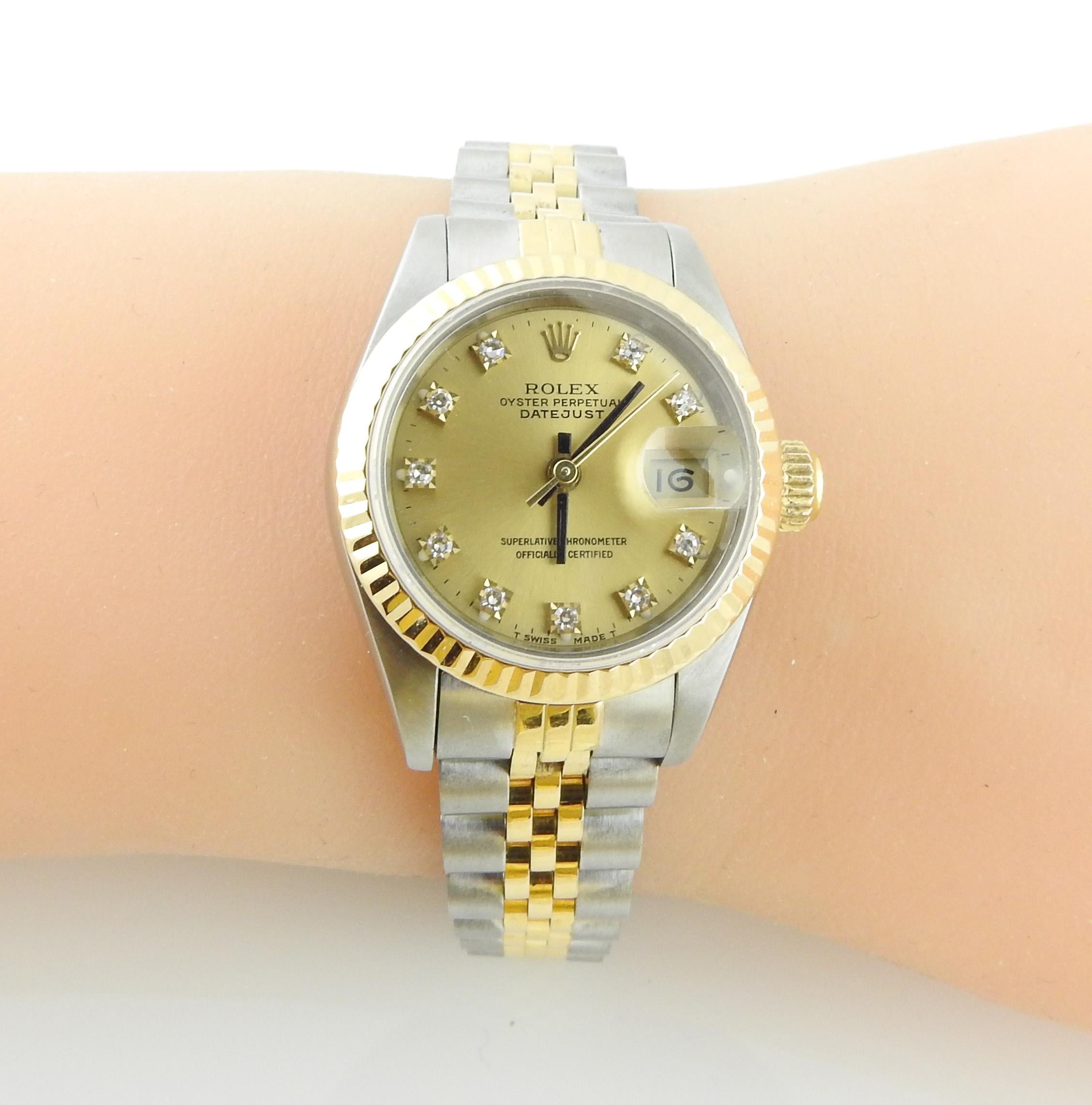 1988 Rolex Ladies 69173 Two Tone Watch Champagne Diamond Dial Jubilee Band 1