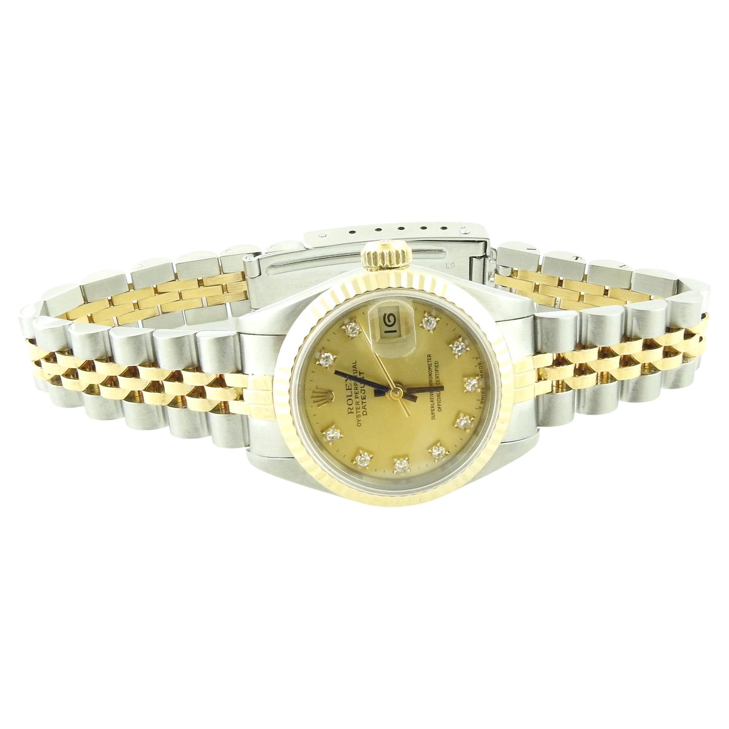 1988 Rolex Ladies 69173 Two Tone Watch Champagne Diamond Dial Jubilee Band