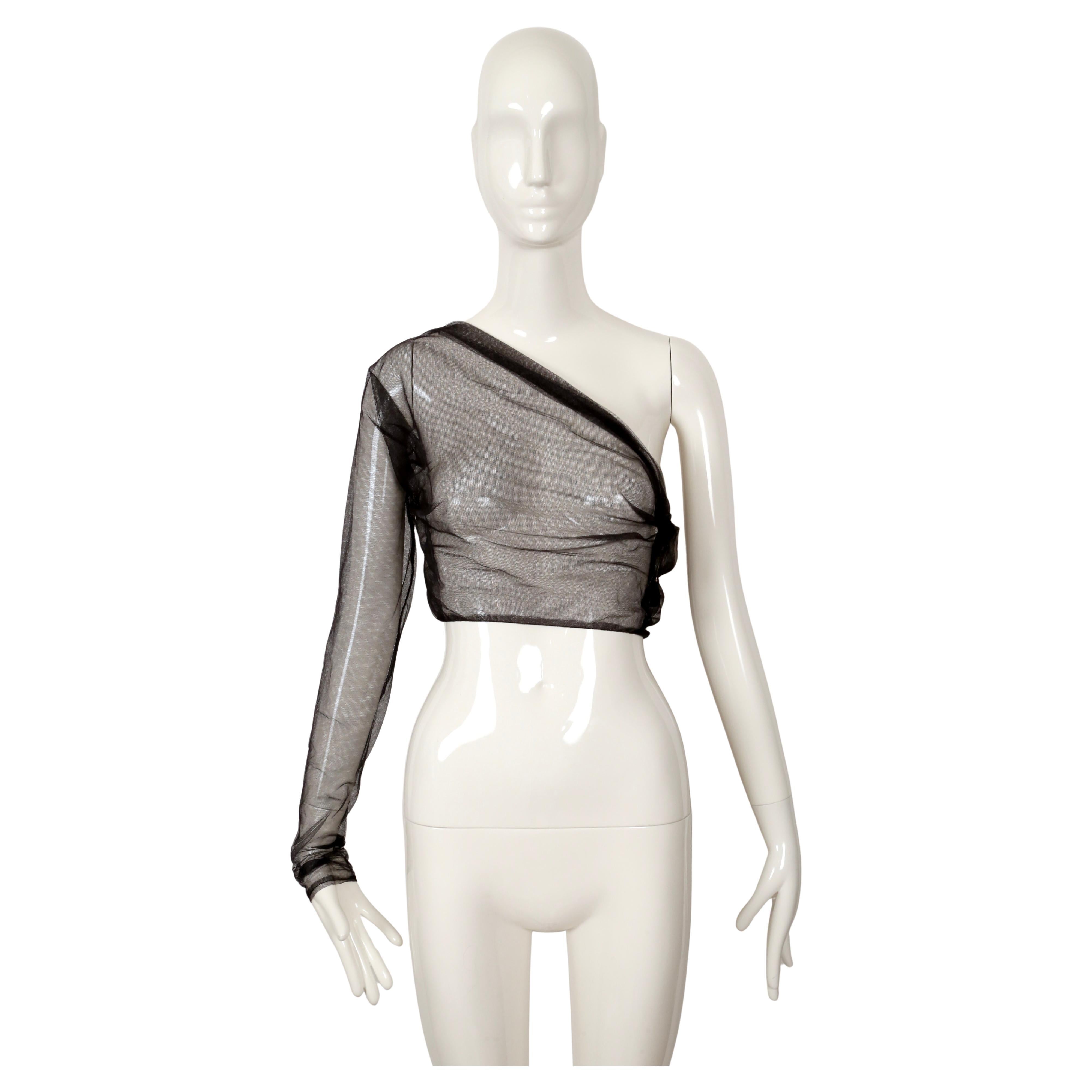 1988 Romeo Gigli black tulle gown with asymmetrical shoulder For Sale 7