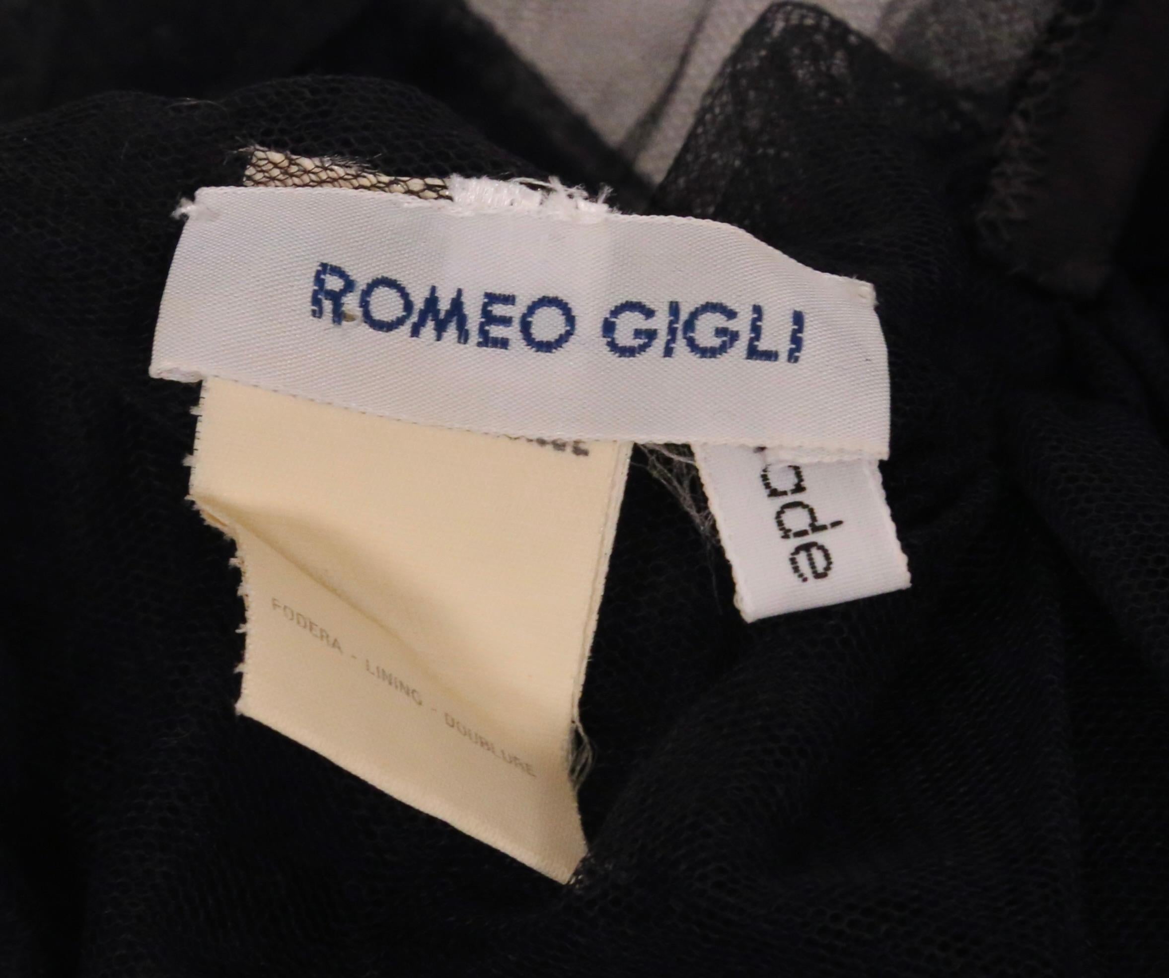 1988 Romeo Gigli black tulle gown with asymmetrical shoulder For Sale 11