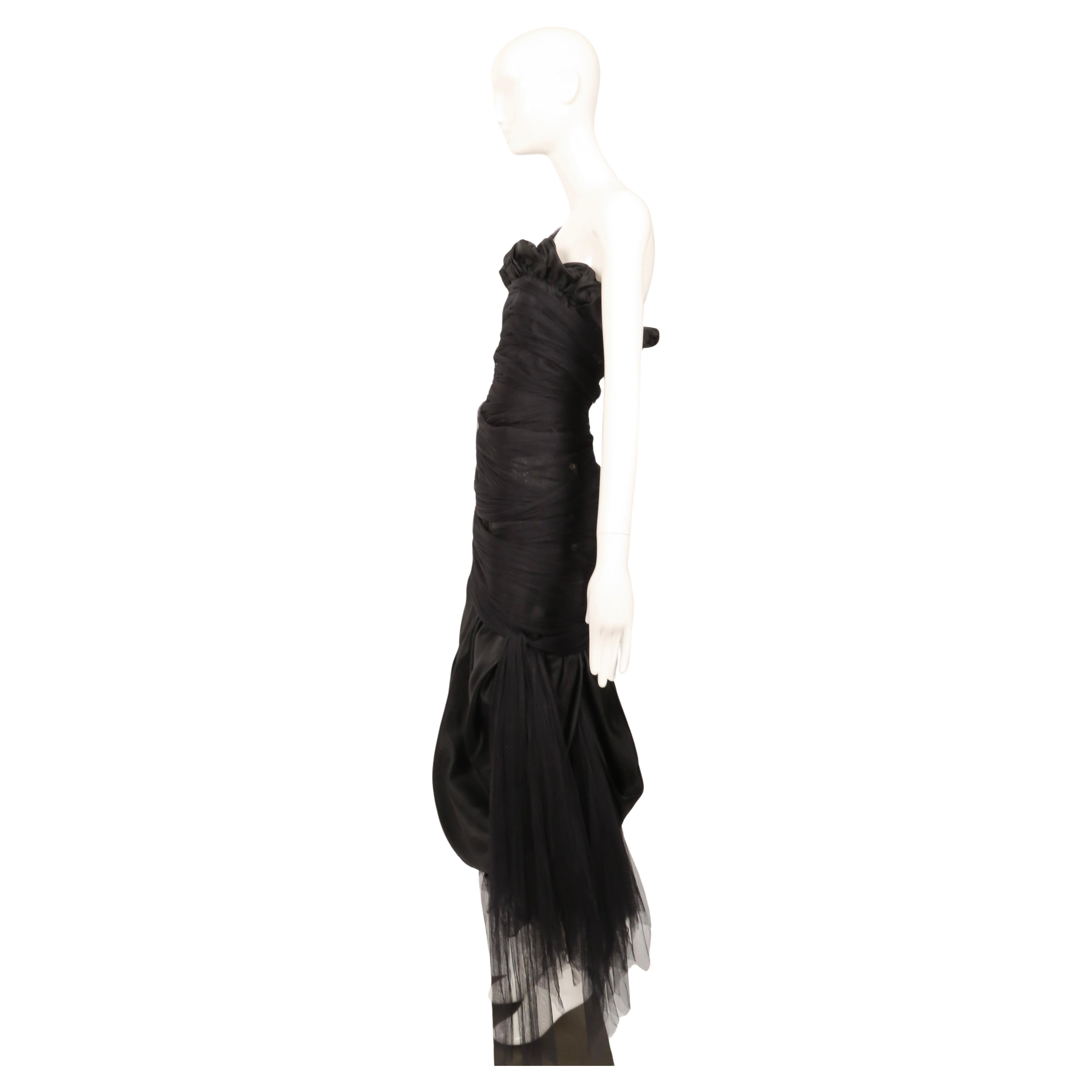 Black 1988 Romeo Gigli black tulle gown with asymmetrical shoulder For Sale