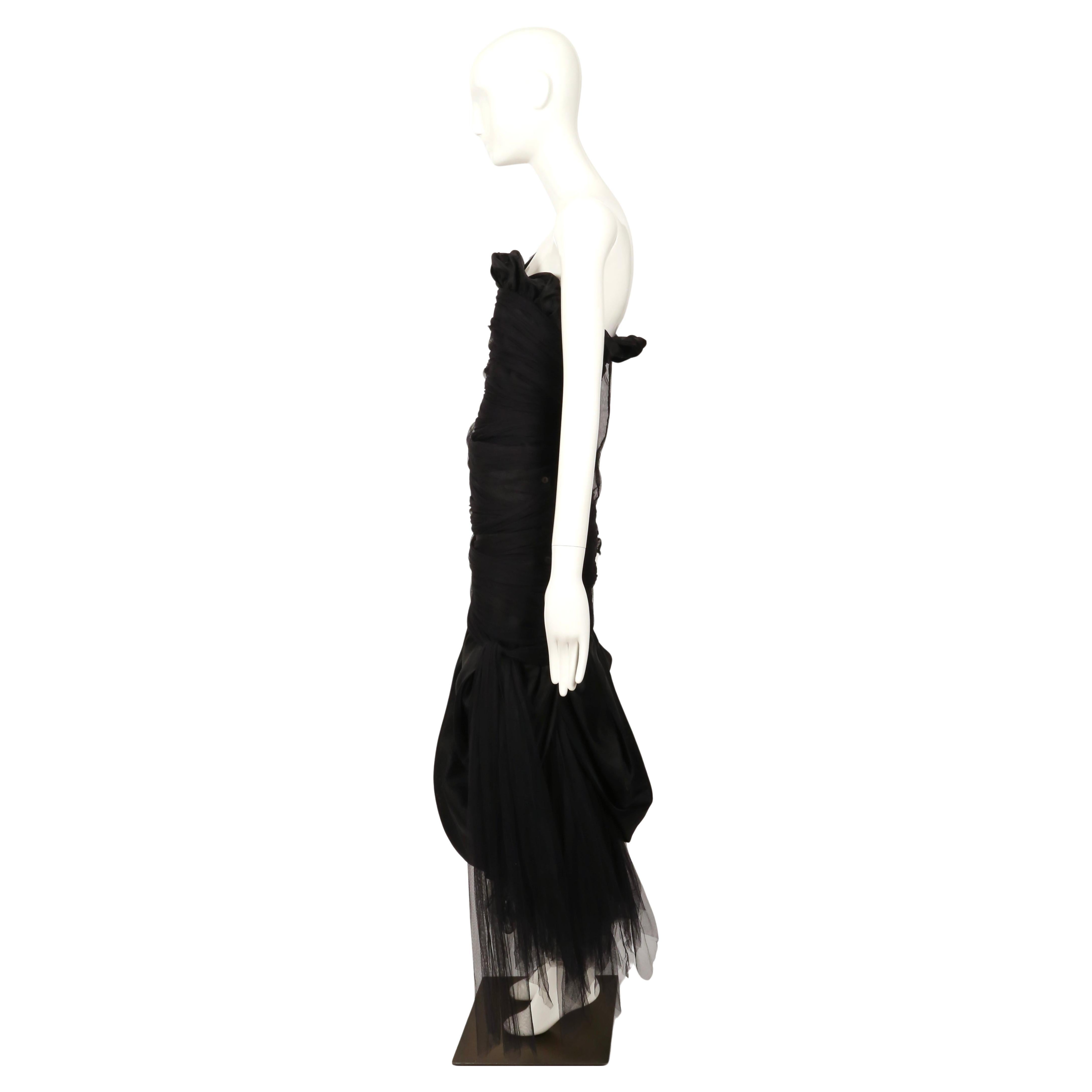 1988 Romeo Gigli black tulle gown with asymmetrical shoulder In Good Condition For Sale In San Fransisco, CA