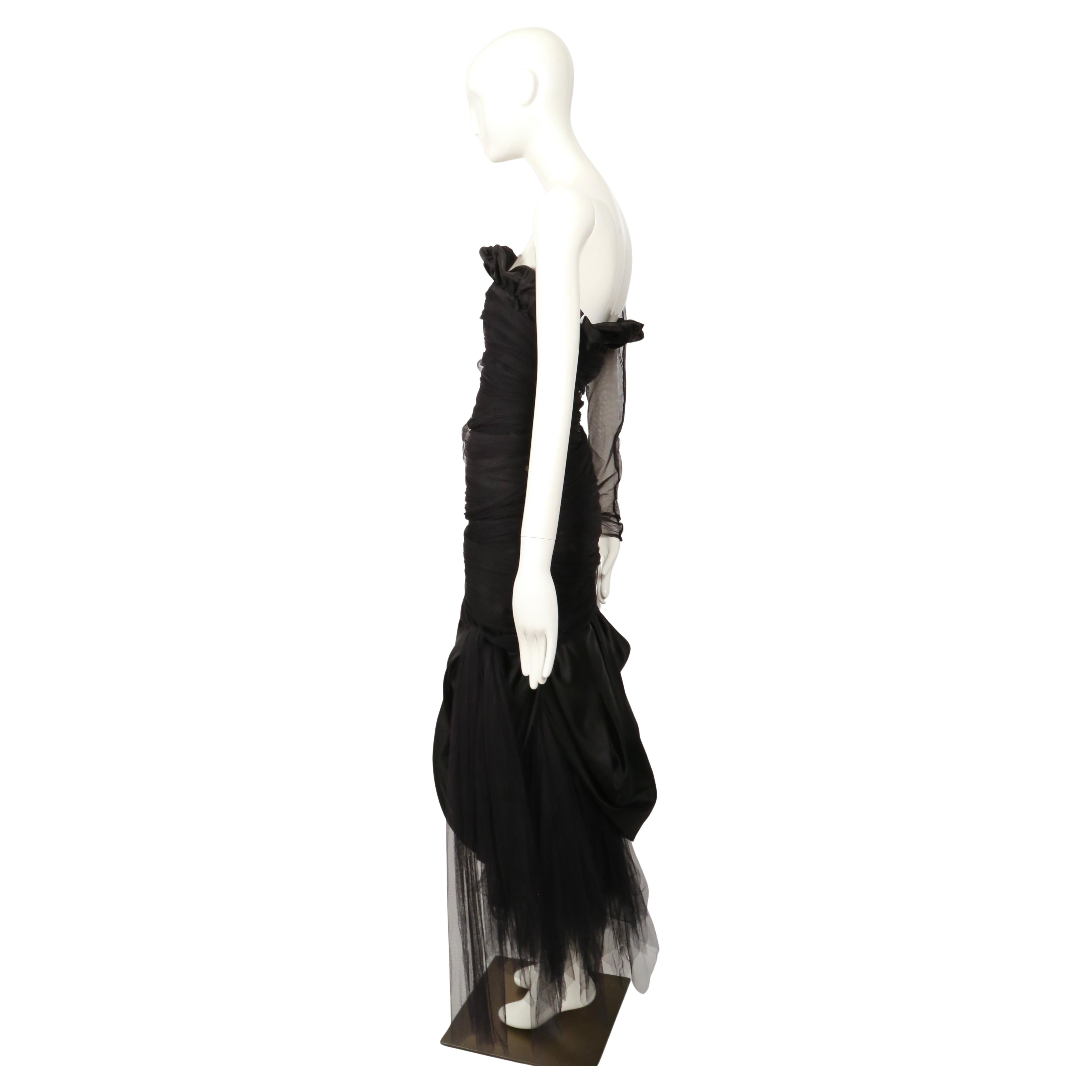 Women's or Men's 1988 Romeo Gigli black tulle gown with asymmetrical shoulder For Sale