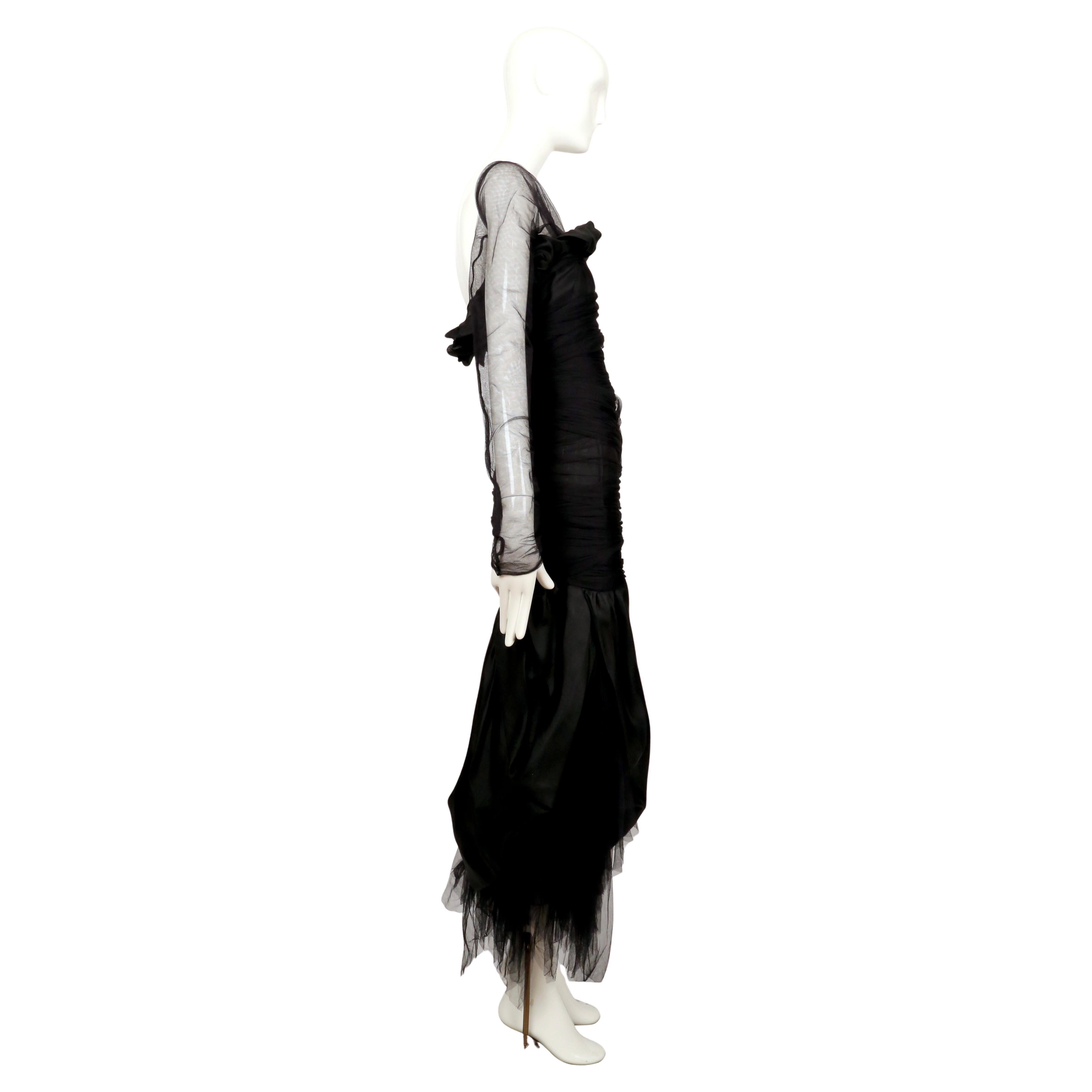 1988 Romeo Gigli black tulle gown with asymmetrical shoulder For Sale 2
