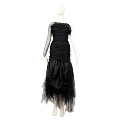 1988 Romeo Gigli black tulle gown with asymmetrical shoulder