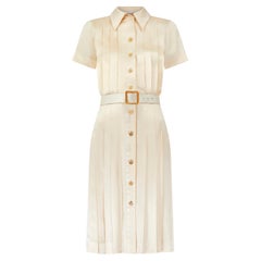 1988 Runway Chanel Cream Silk Pleated Dress with Belt