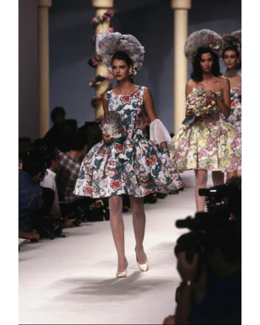 1988 Runway Documented Karl Lagerfeld Floral Marie Antoinette Dress For Sale 1