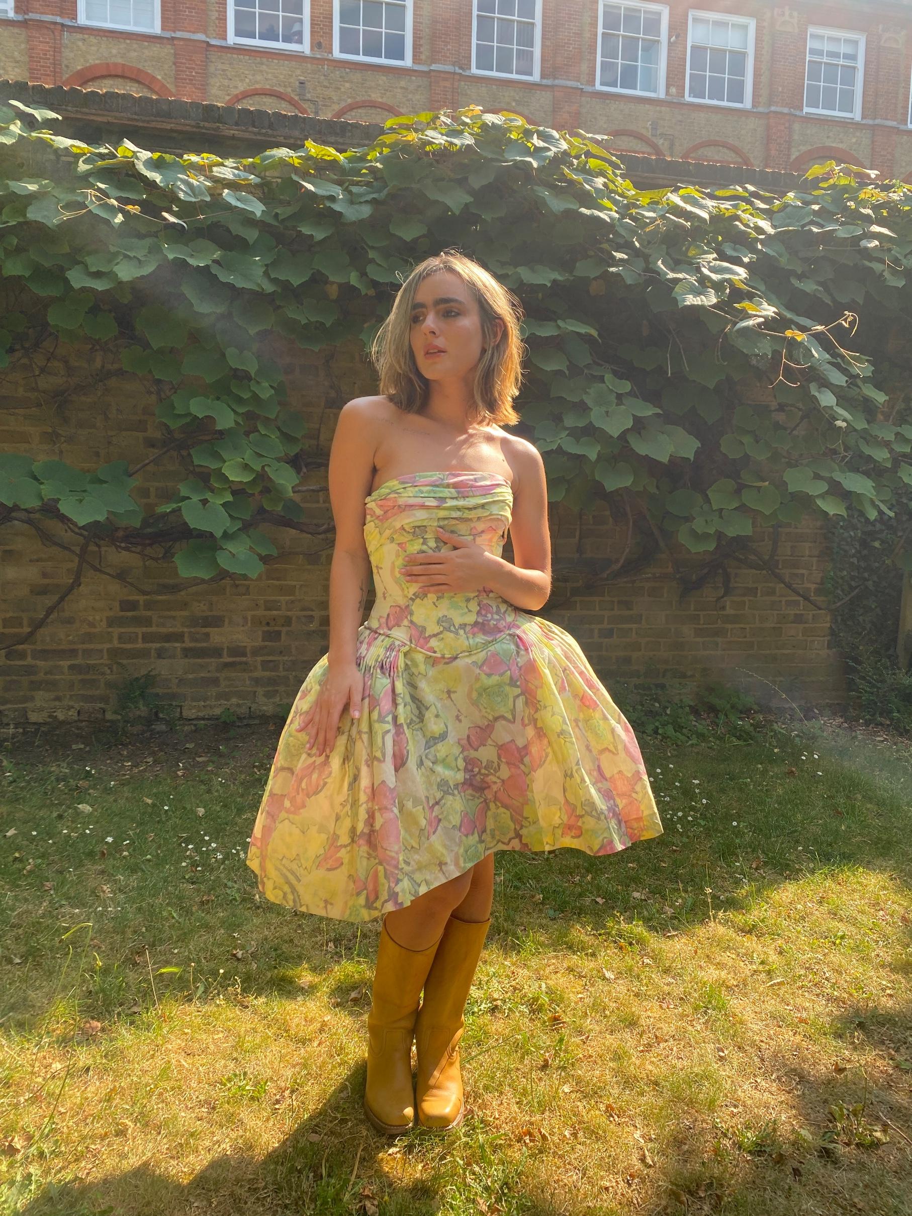 1988 Runway Documented Karl Lagerfeld Floral Marie Antoinette Dress For Sale 2