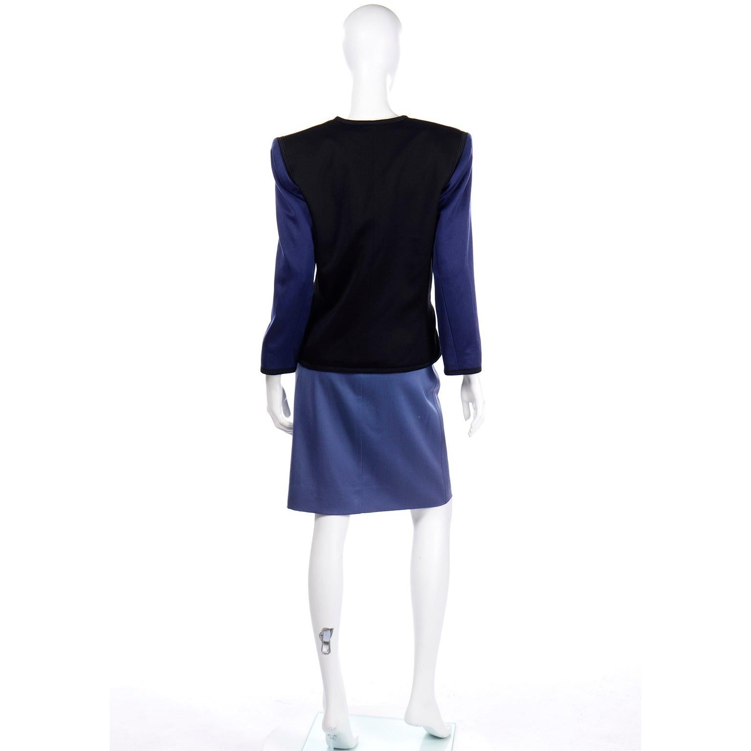 1988 Runway Yves Saint Laurent Geometric Color Block Suit w Jacket & 2 Skirts For Sale 4