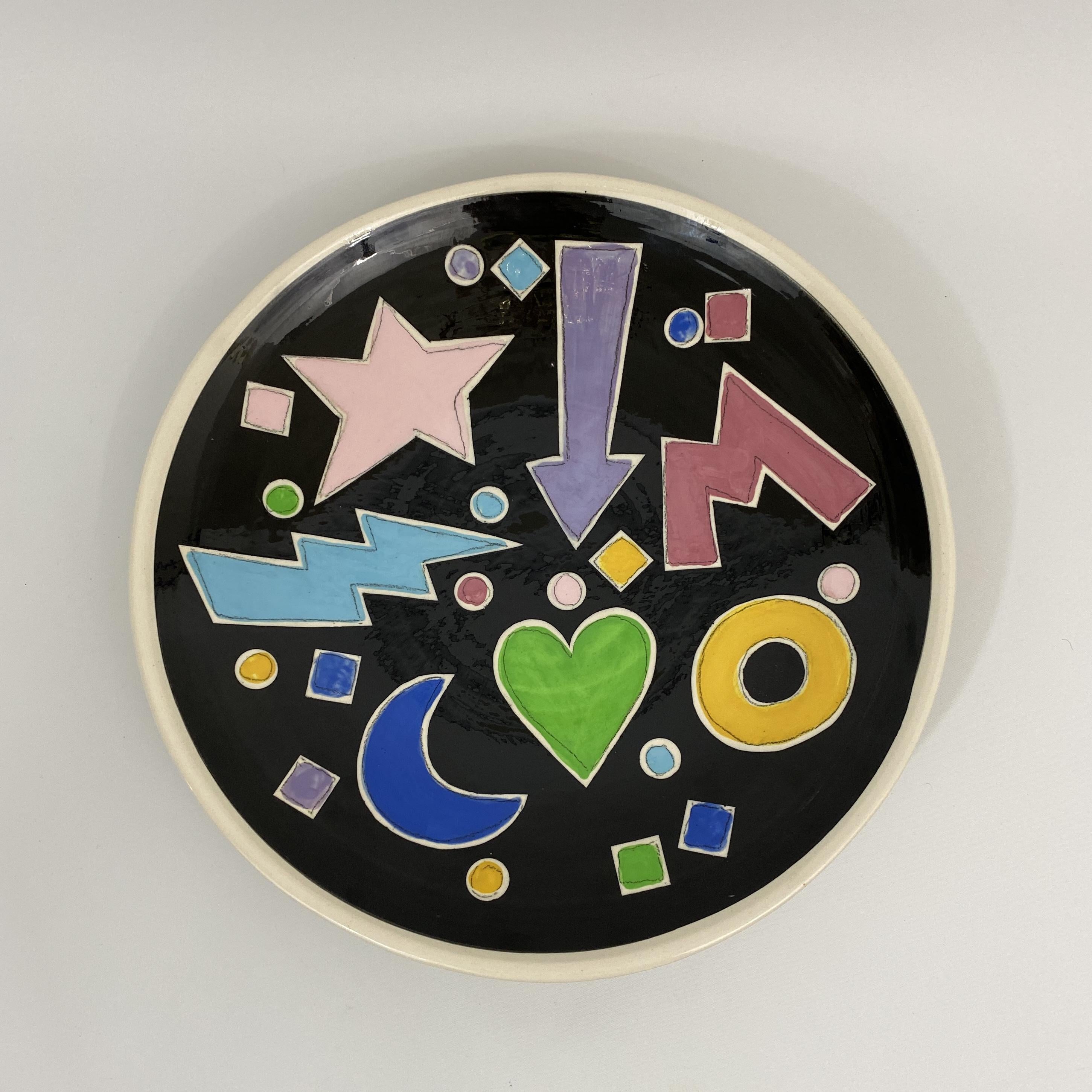 Post-Modern 1988 Ted Saito Signed Artist Studio Pottery Pop Art Dish For Sale