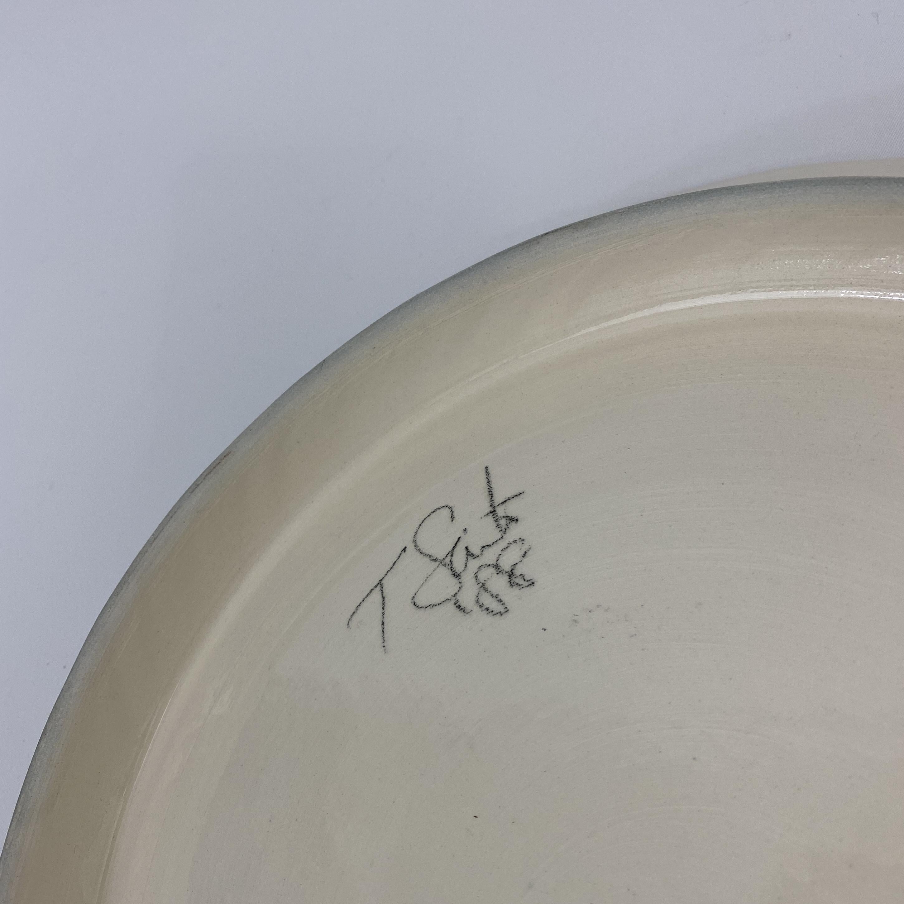 Late 20th Century 1988 Ted Saito Signed Artist Studio Pottery Pop Art Dish For Sale