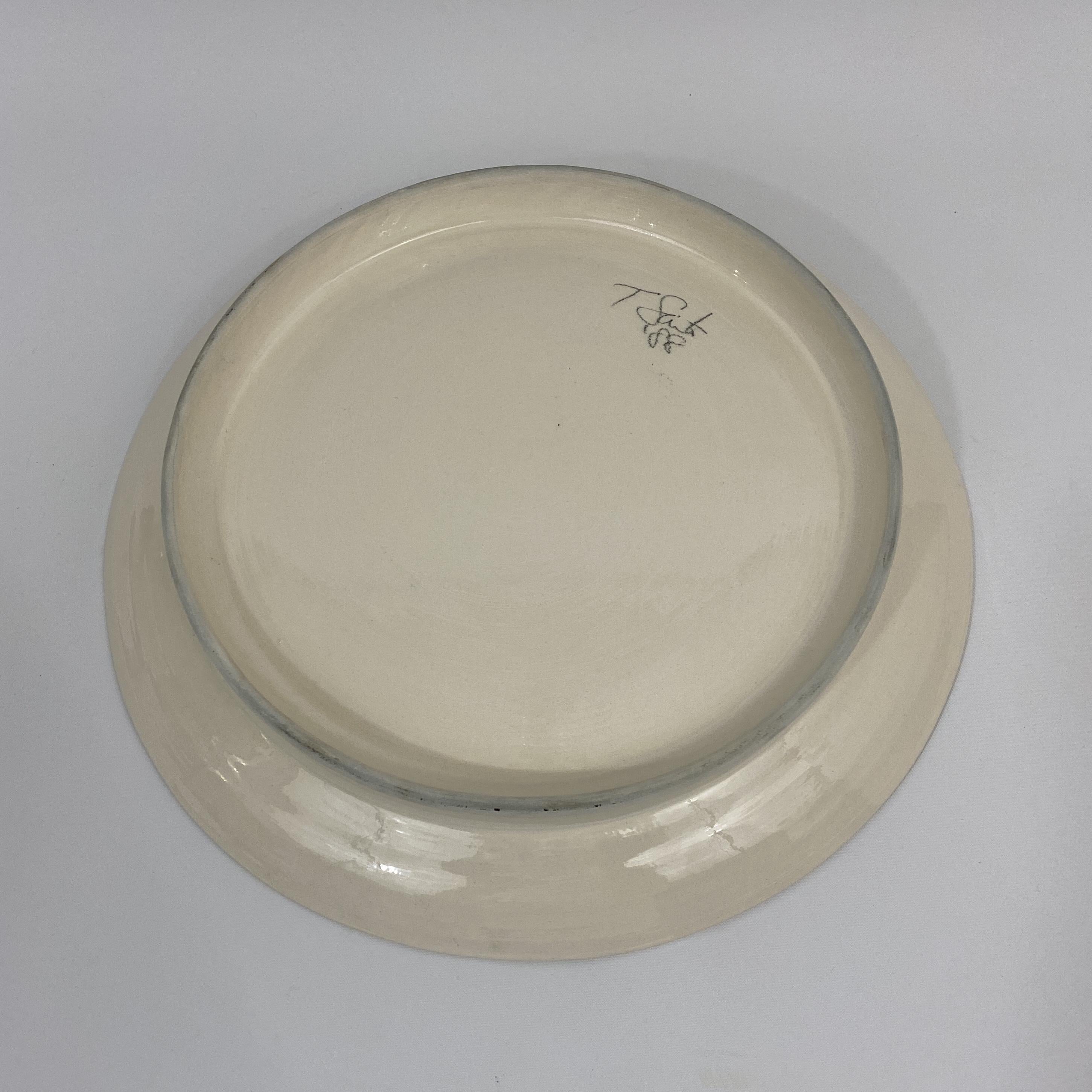 Ceramic 1988 Ted Saito Signed Artist Studio Pottery Pop Art Dish For Sale