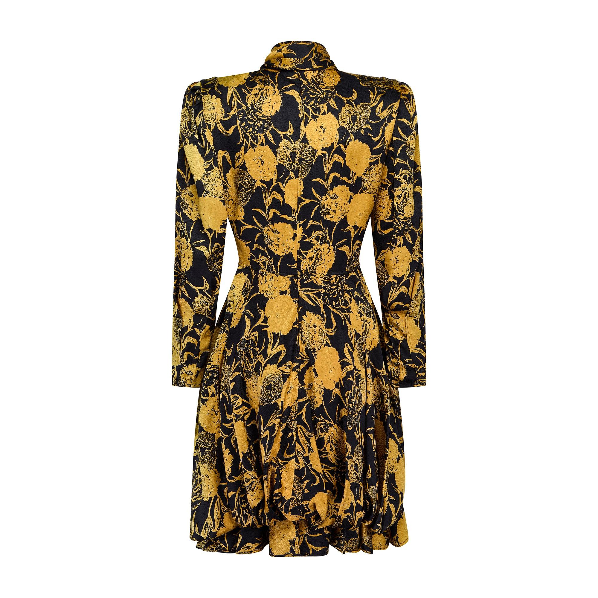 1988 Ungaro Documented Silk Gold and Black Floral Dress In Excellent Condition For Sale In London, GB