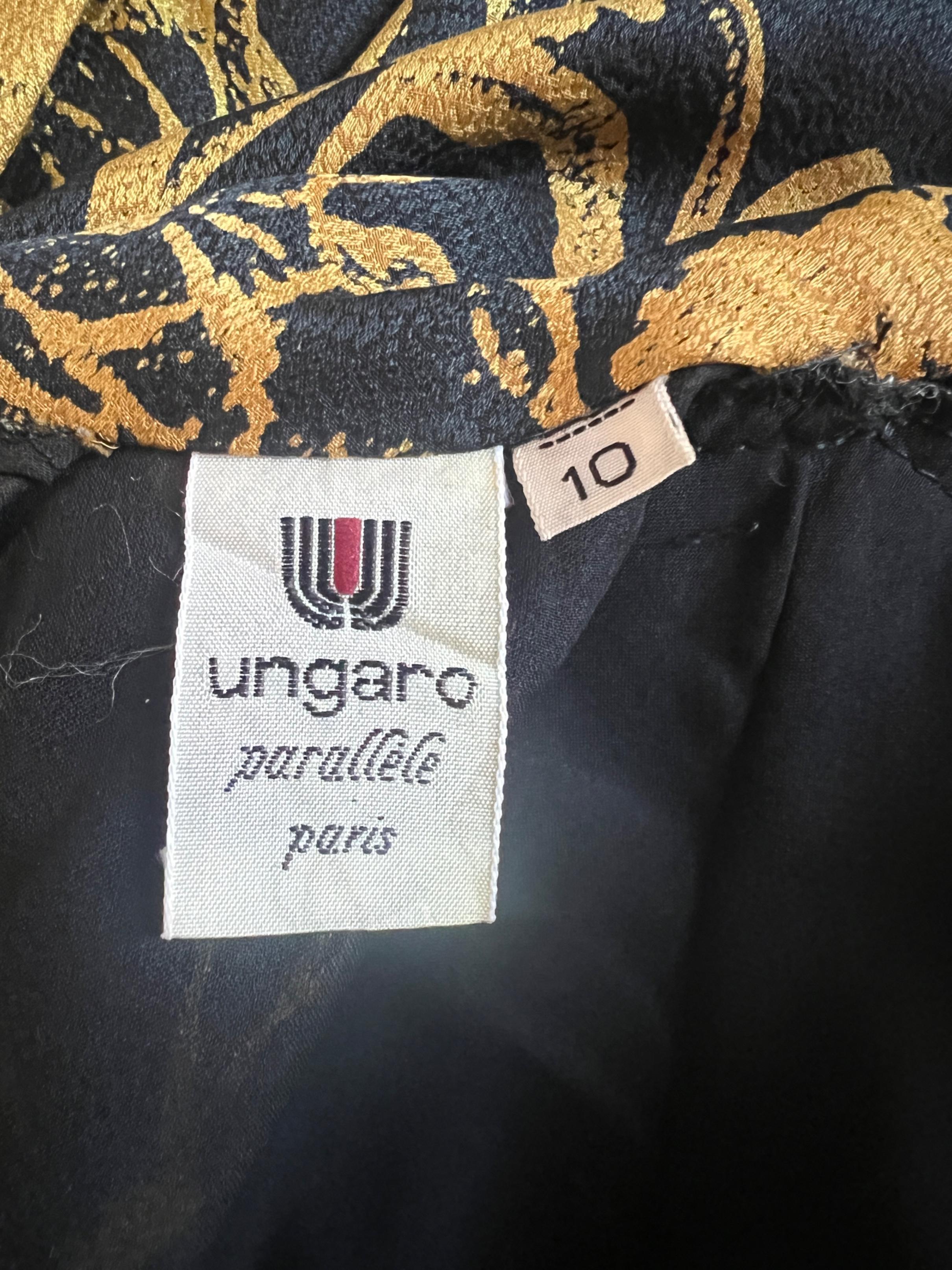1988 Ungaro Documented Silk Gold and Black Floral Dress For Sale 1