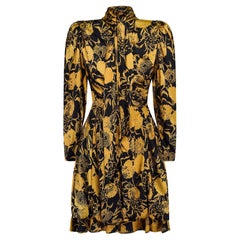 1988 Ungaro Documented Silk Gold and Black Floral Dress