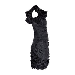 1988 Ungaro Runway Documented Metallic Black Bustle Dress