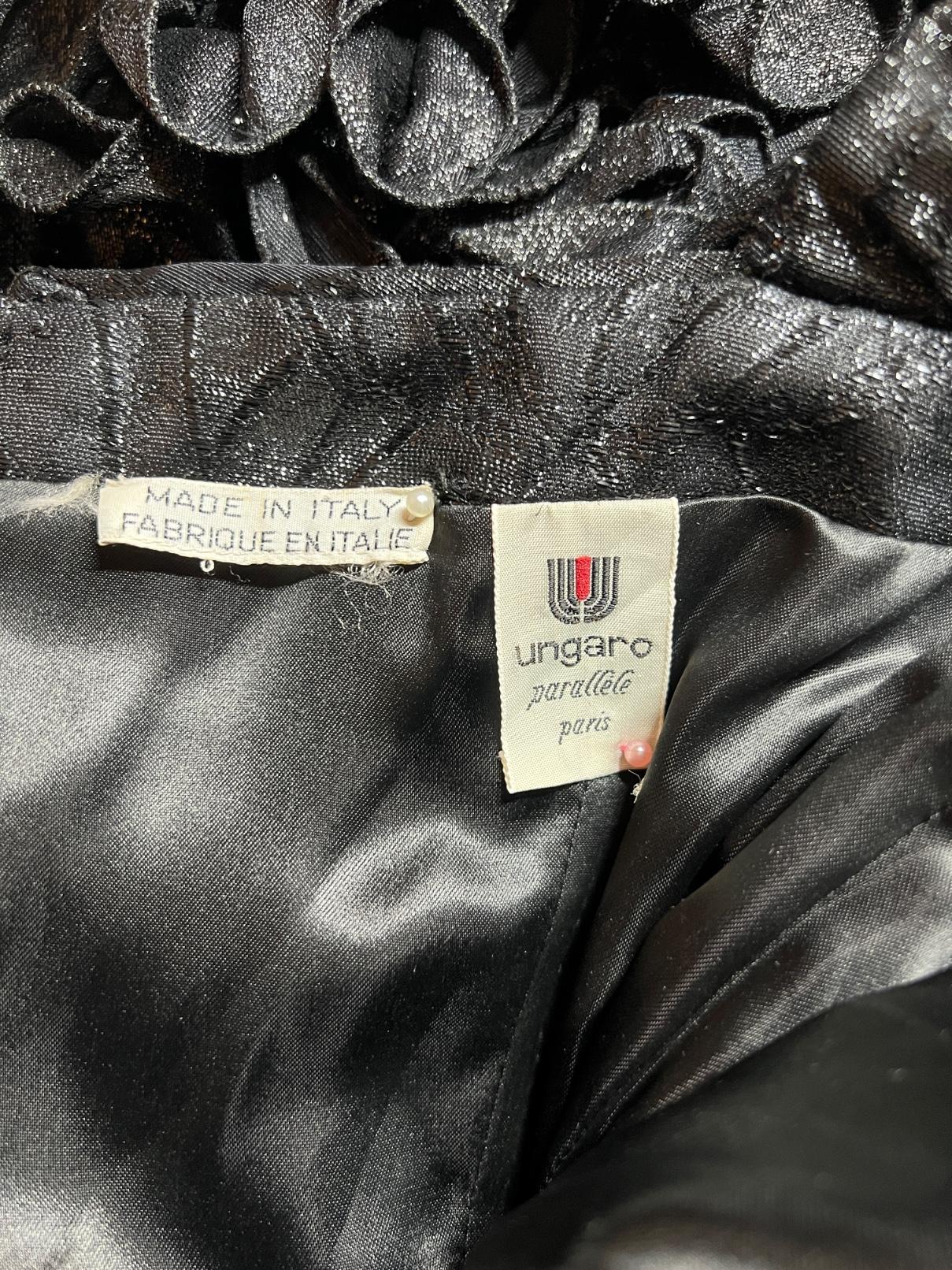 1988 Ungaro Runway Documented Metallic Black Bustle Dress For Sale 1