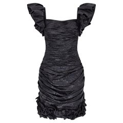 1988 Ungaro Runway Documented Metallic Black Bustle Dress