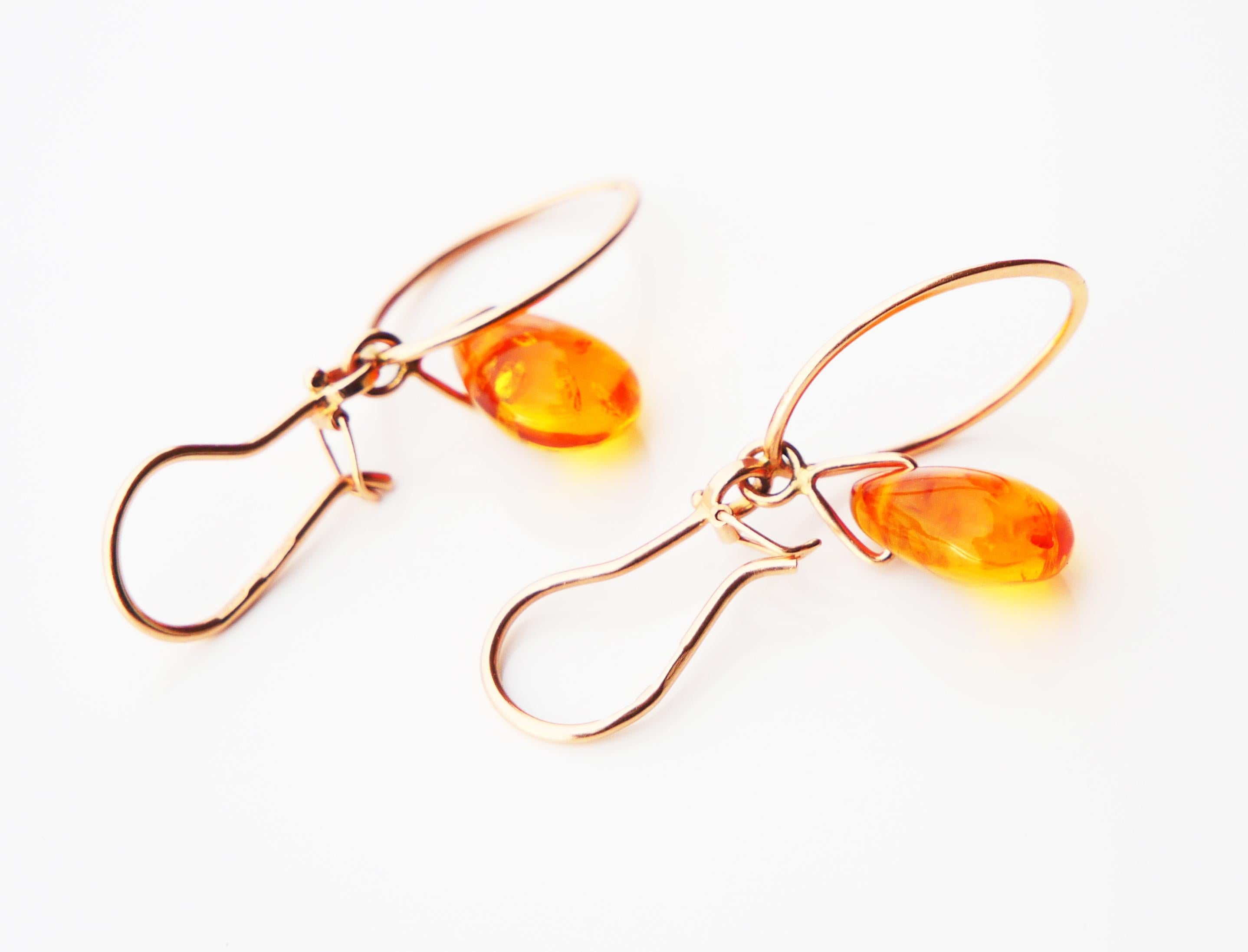 1988 USSR Russian Earrings Amber solid 14K Rose Gold / 2.7 gr For Sale 5