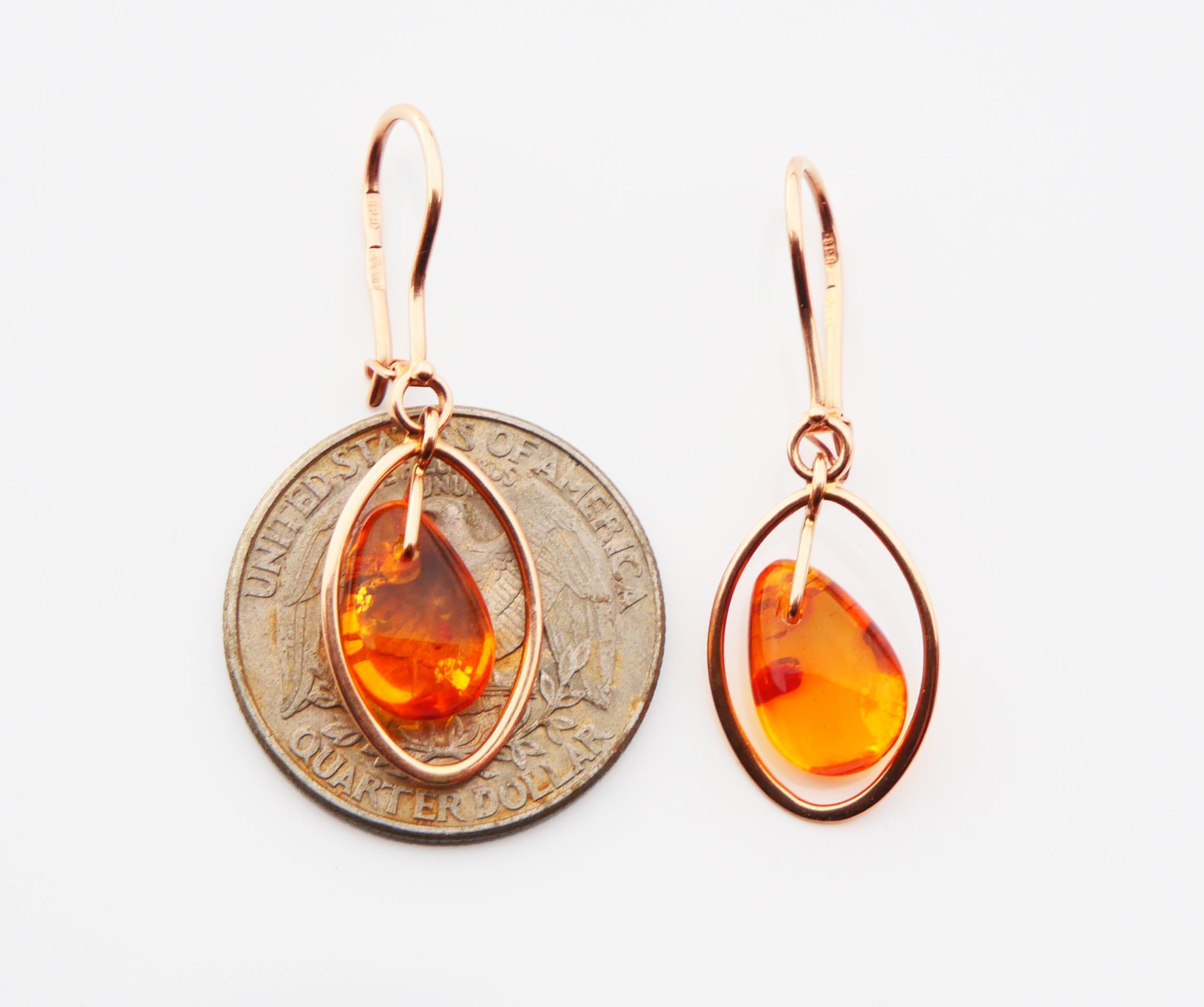 1988 USSR Russian Earrings Amber solid 14K Rose Gold / 2.7 gr For Sale 7
