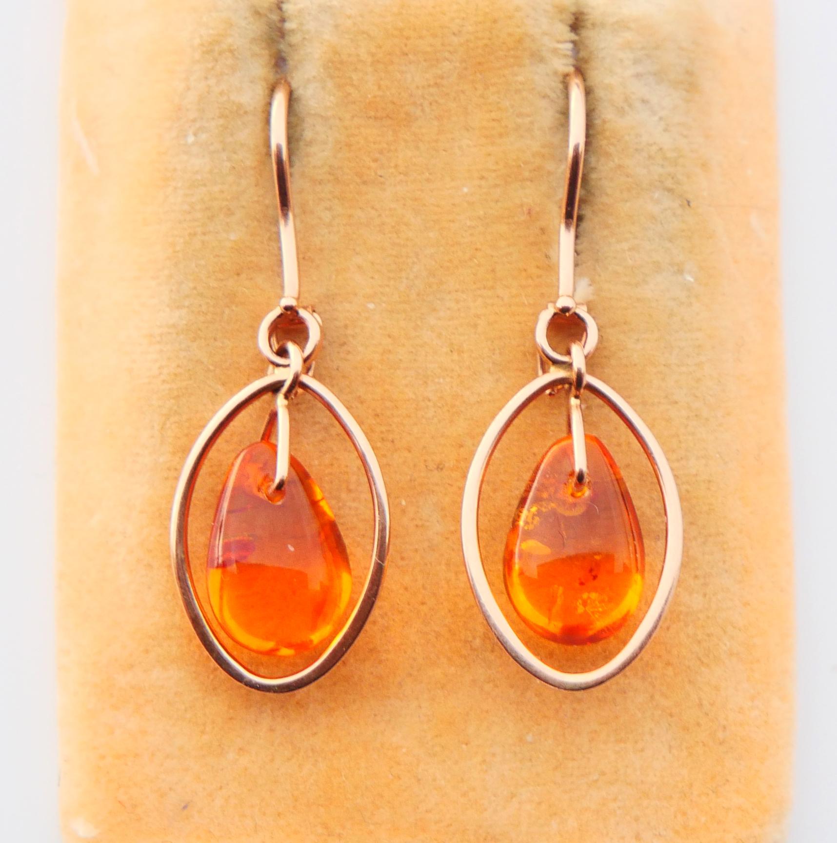 Retro 1988 USSR Russian Earrings Amber solid 14K Rose Gold / 2.7 gr For Sale